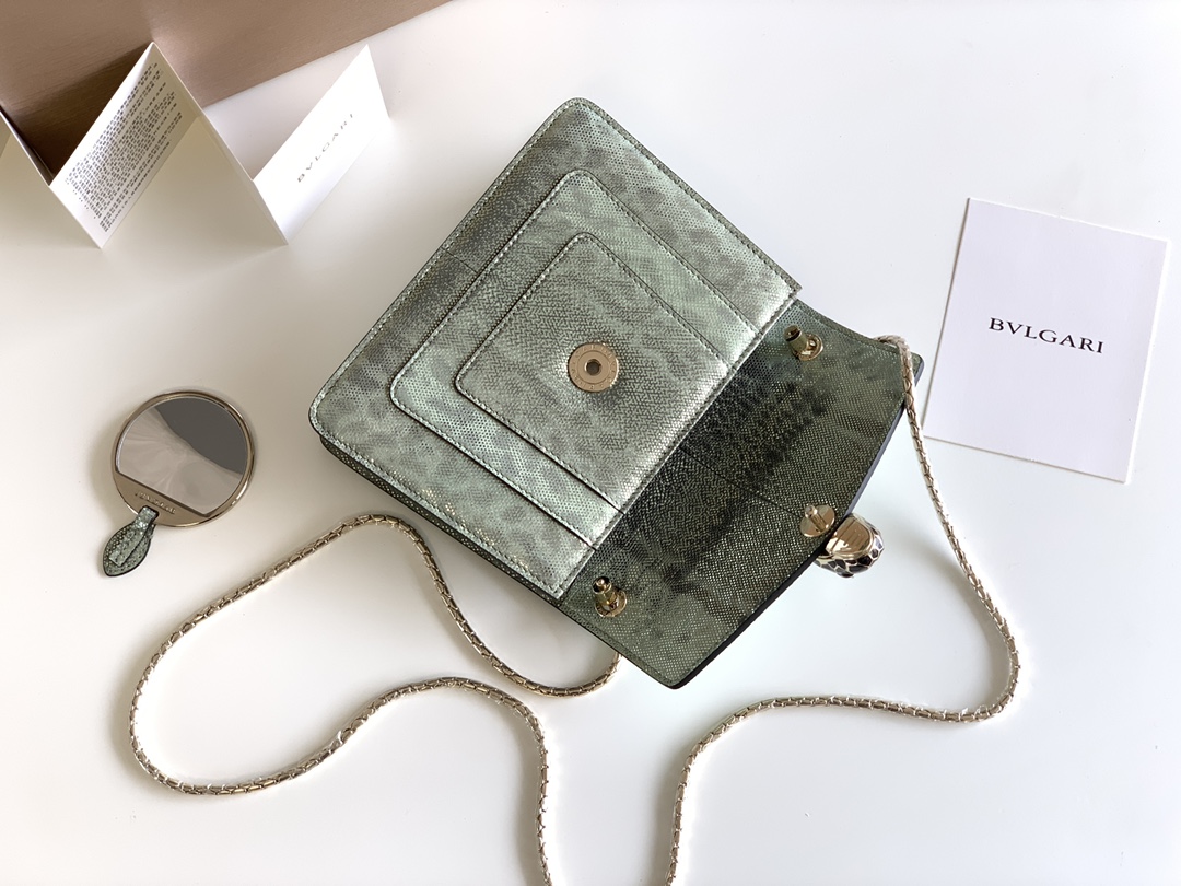 BVLGARI宝格丽"Sprpenti Forever "薄荷绿金属质感水蛇皮肩背包61879