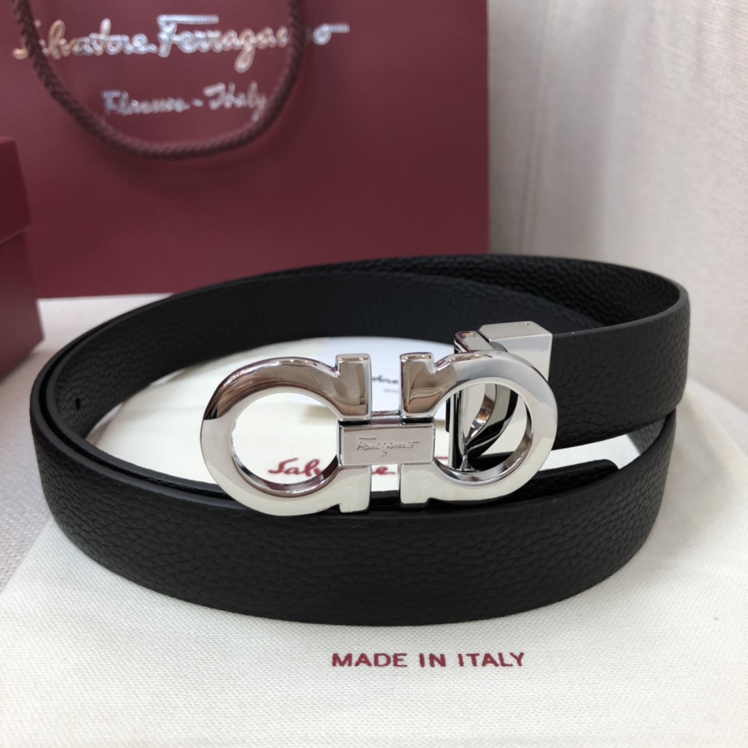 [Ferragamo Belts]Ferragamo25mm metal Gancio double buckle Ladies double-sided