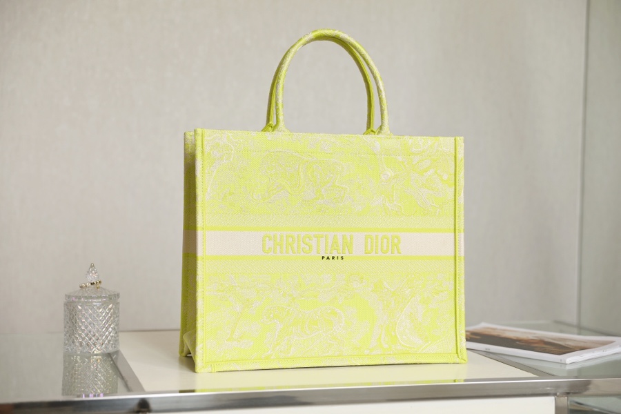 Dior Book Tote Handbags Tote Bags Fluorescent Green Embroidery