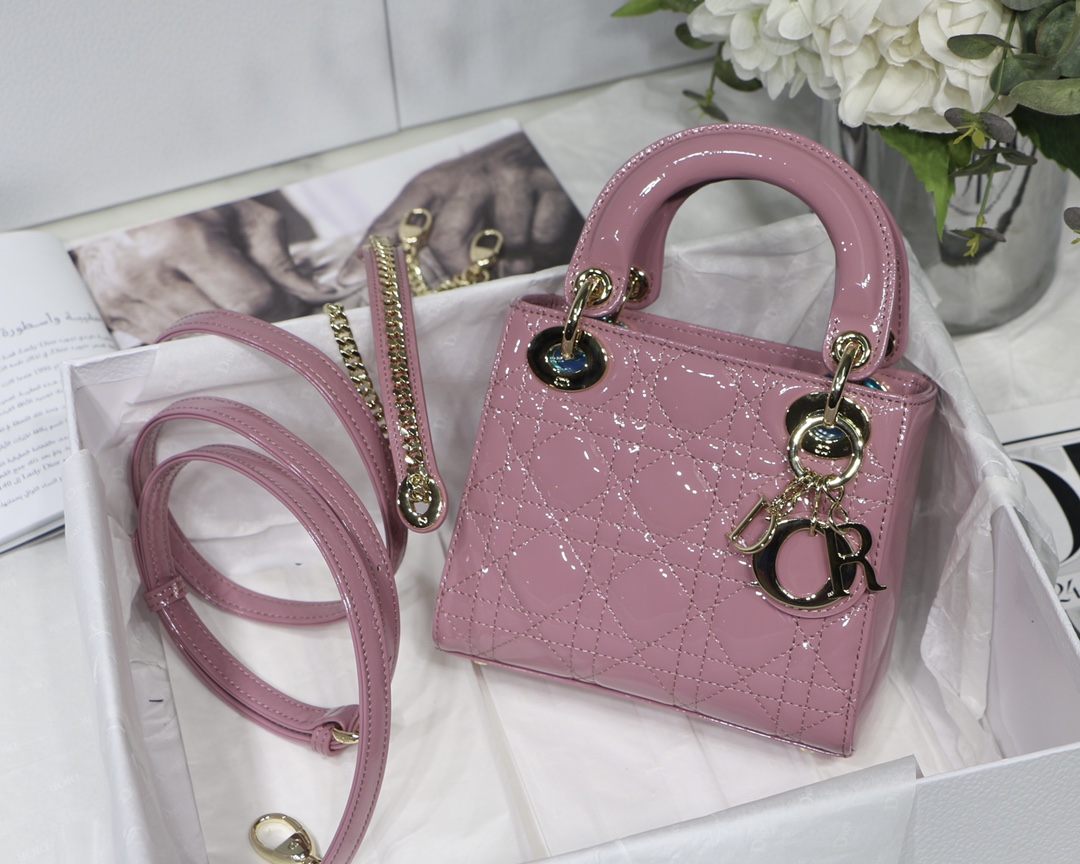 Lady Dior Patent Cannage Handbag Dual Chain Mini