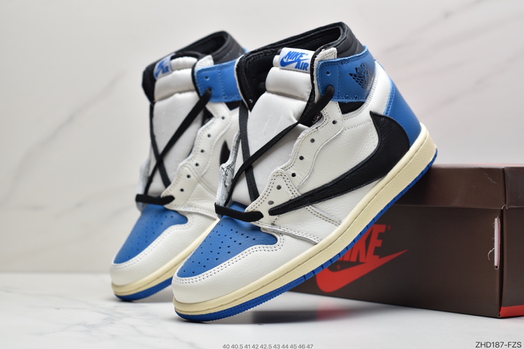 300  Travis Scott x Fragment x Air Jordan 1 High OG SP “Military Blue”闪电倒钩 DH3227-105