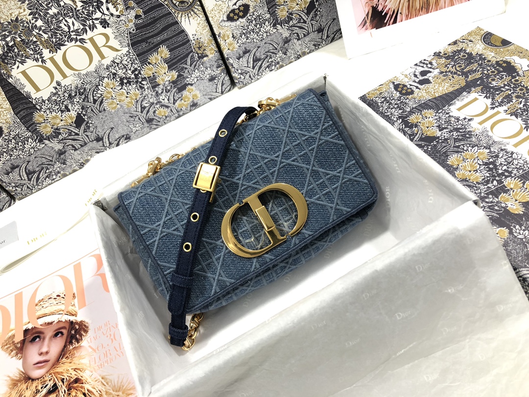 Dior Caro Bags Handbags Blue Tannin Embroidery Denim Chains