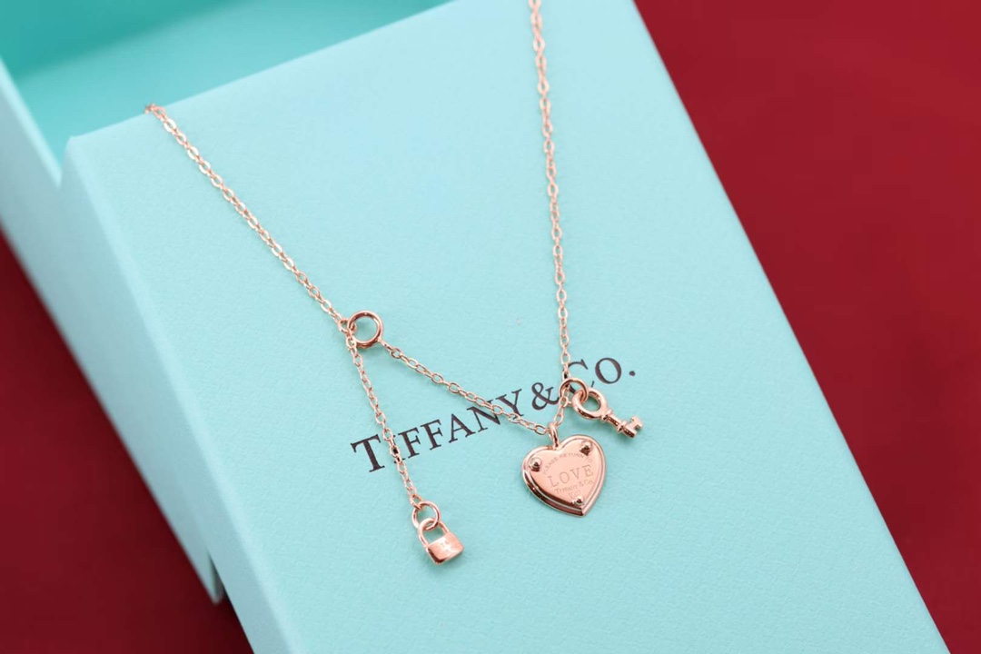 Tiffany & Co. Tiffany&Co. 玫瑰金心锁 纯银 锁骨项链
