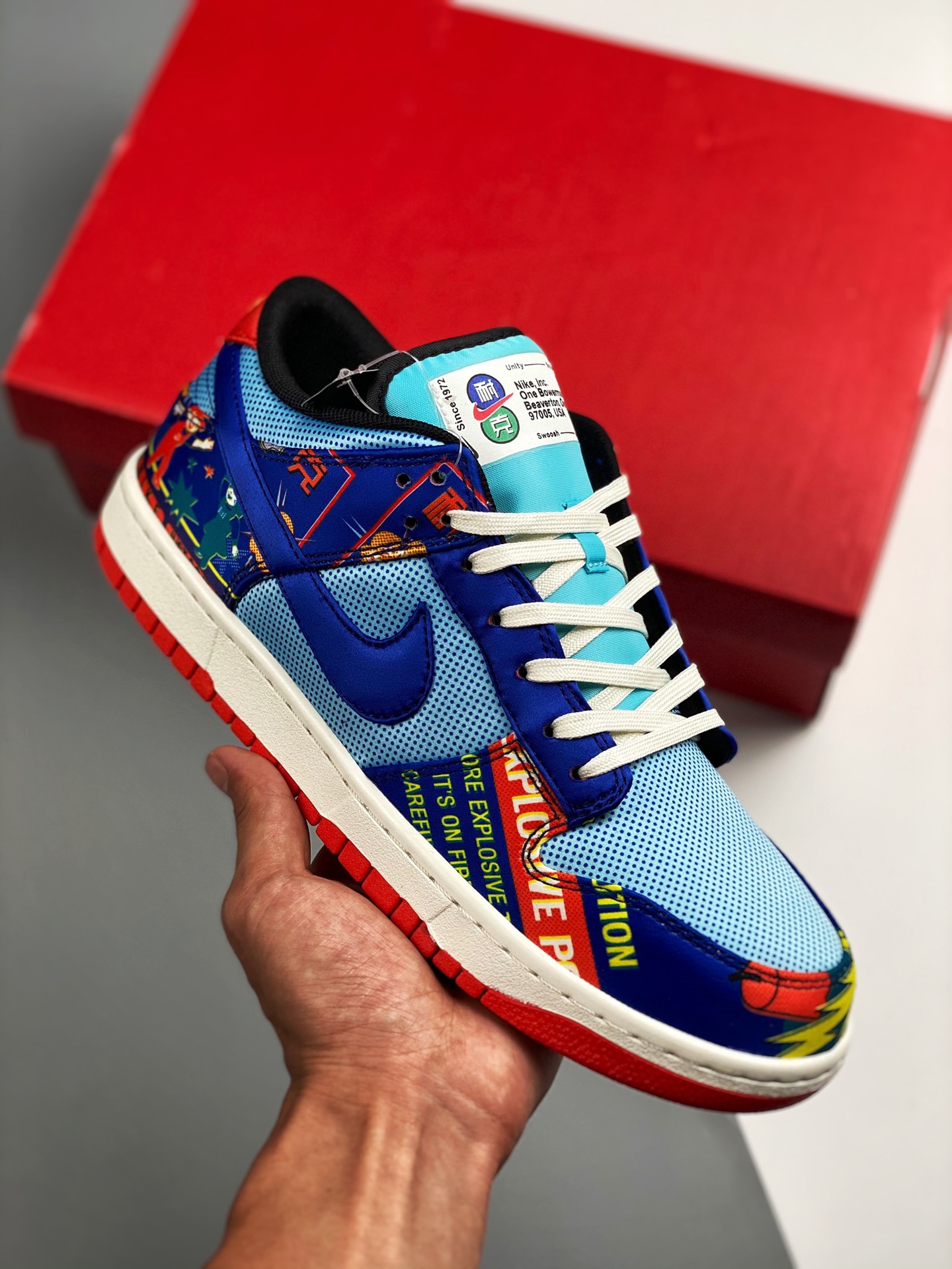 Nk Dunk Low Retro OG "Firecracker" azul y rojo, petardo, producción original pura de gran fábrica, etiqueta tejida de f…