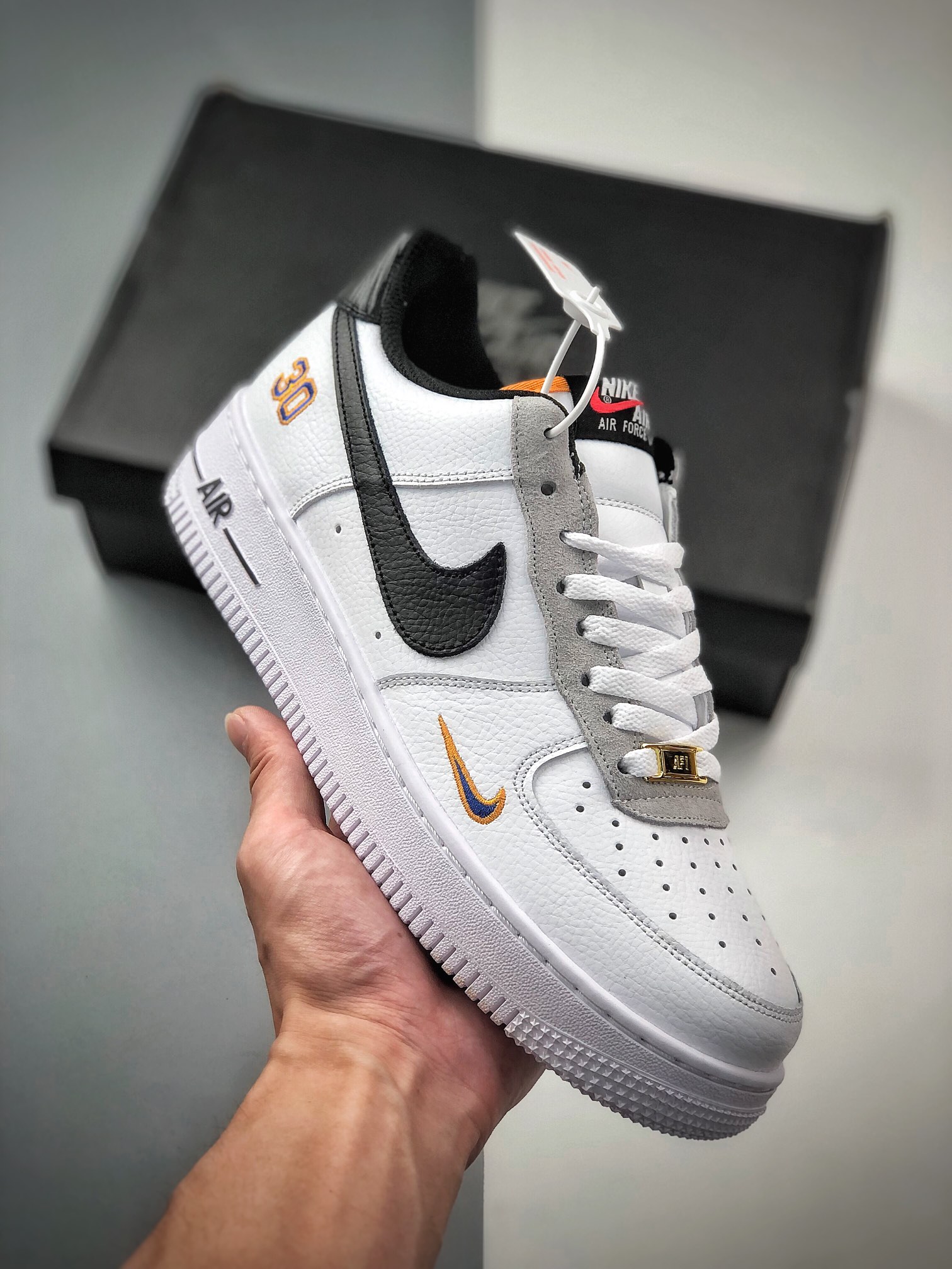 Nike Air Force 1 Low "Ken Griffey" blanco-negro-dorado, sincronizado oficialmente, calidad de nivel original, horma y p…