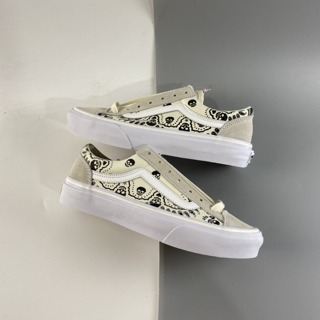 P150 Vans Style 36 万斯骷髅头印花 低帮硫化帆布休闲板鞋 VN0A4BVEN8K