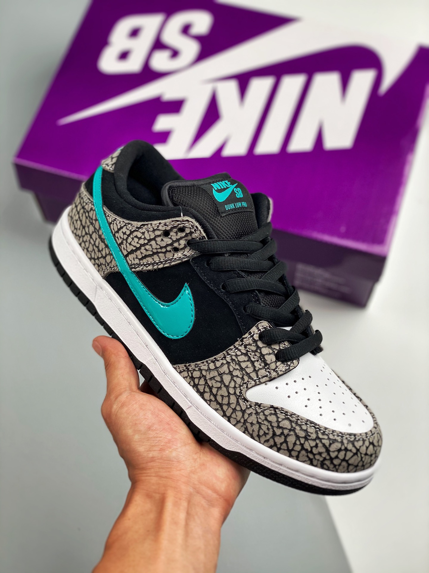 NK SB Dunk Low negro-verde elefante 🐘 "Atmos Elephant", línea de producción puramente original, #etiqueta tejida de fá…