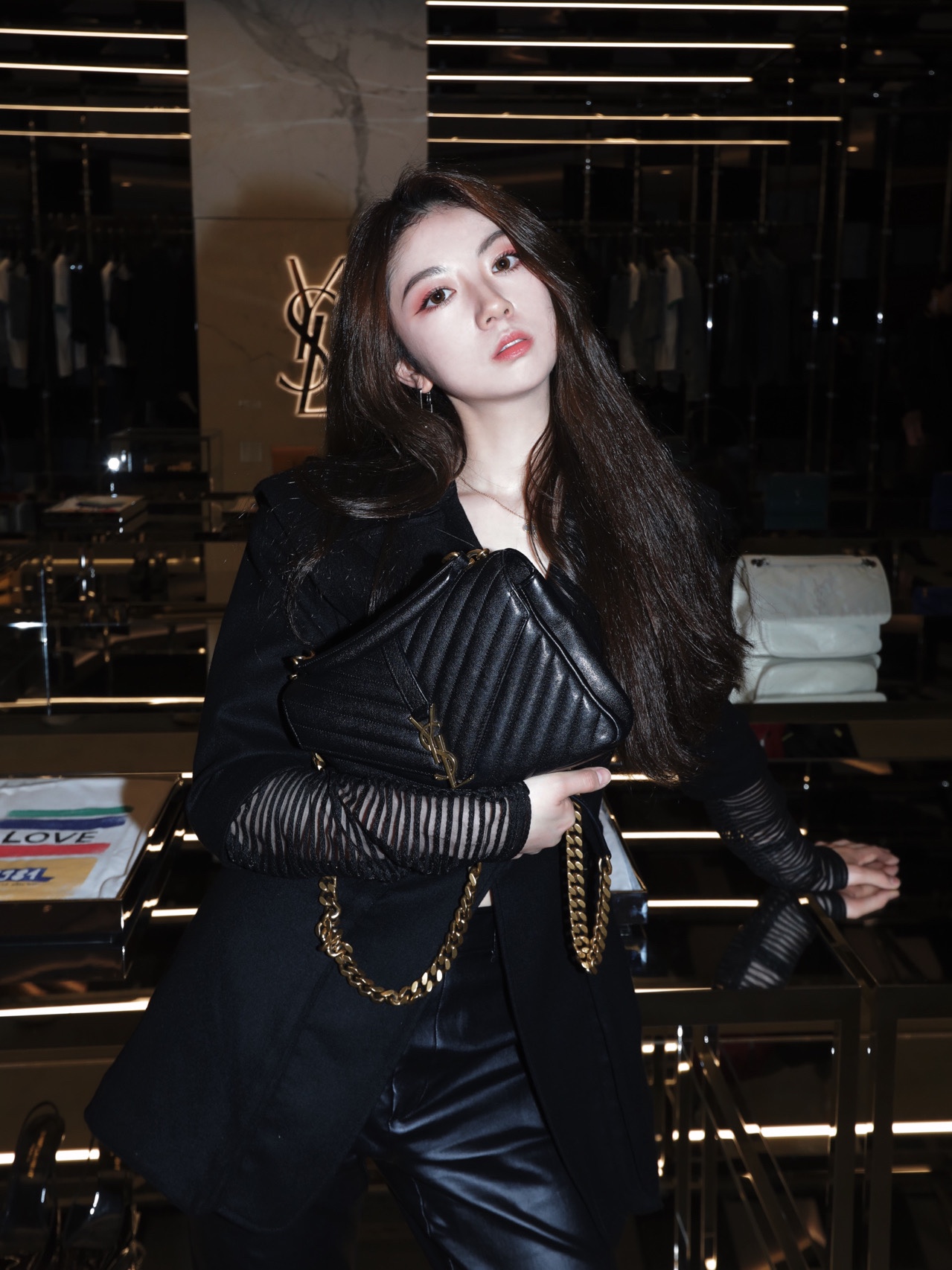 Saint laurent Ysl Monogram college_24cm黑色金扣428056