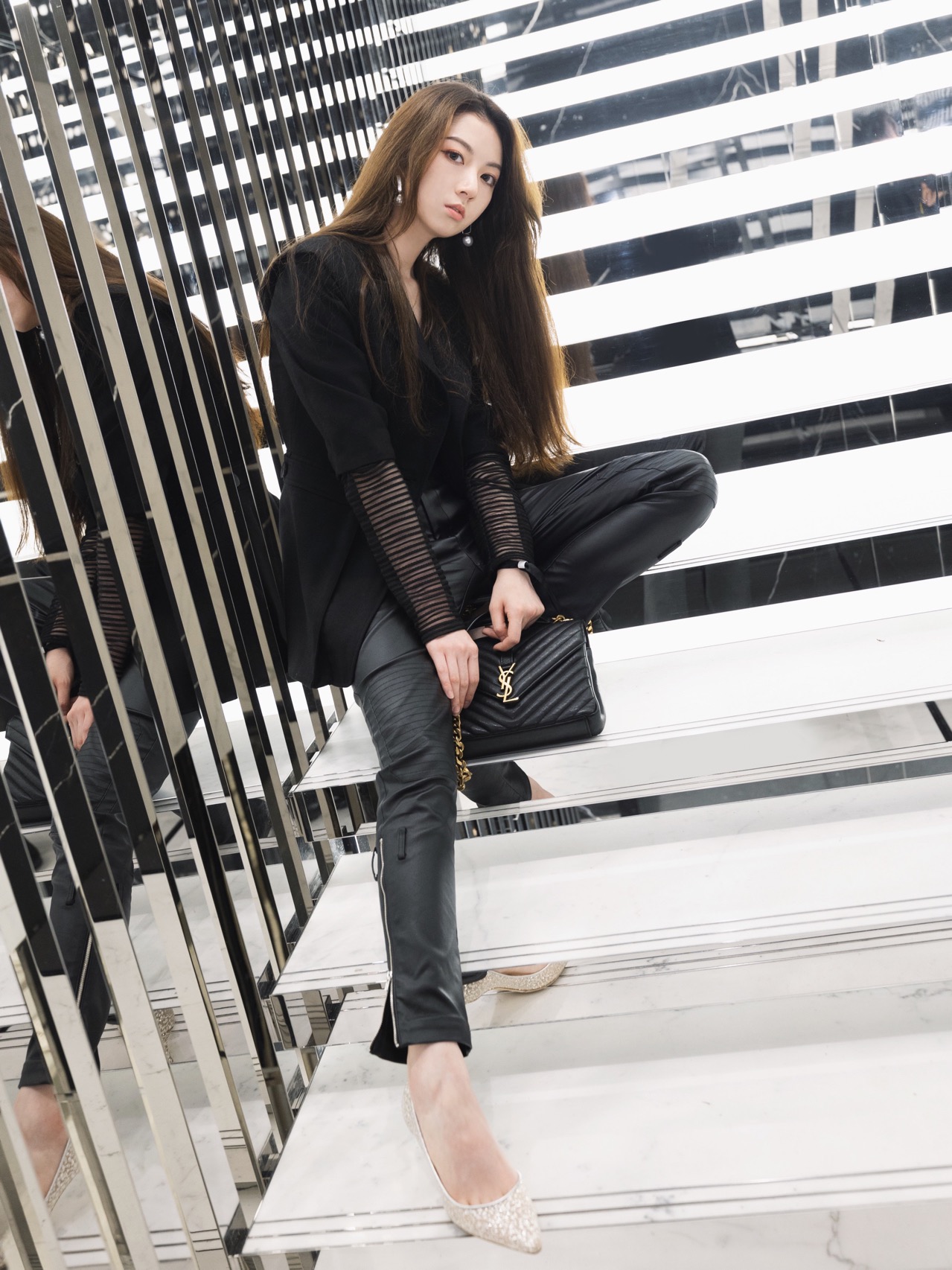 Saint laurent Ysl Monogram college_24cm黑色金扣428056