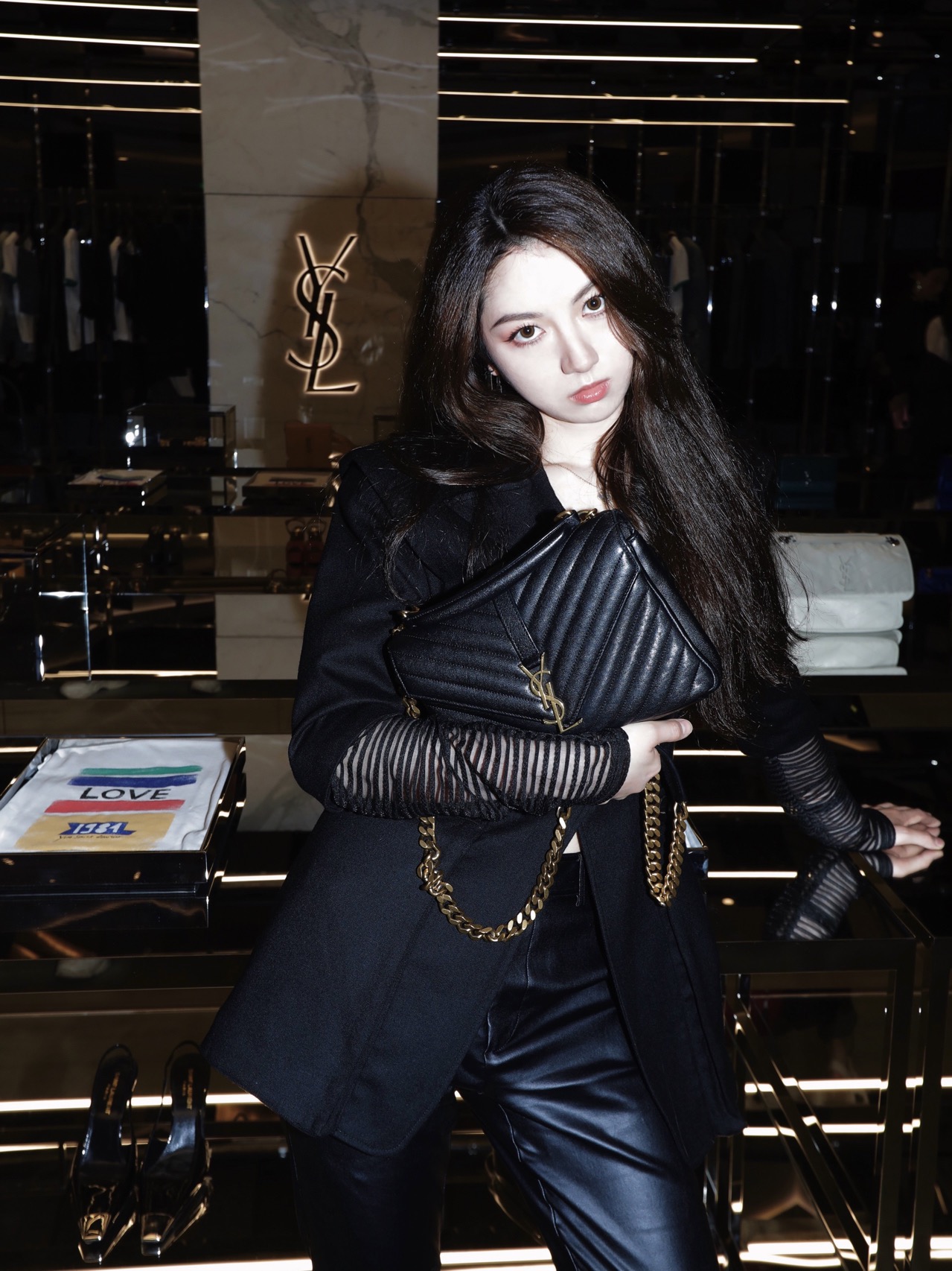 Saint laurent Ysl Monogram college_24cm黑色金扣428056