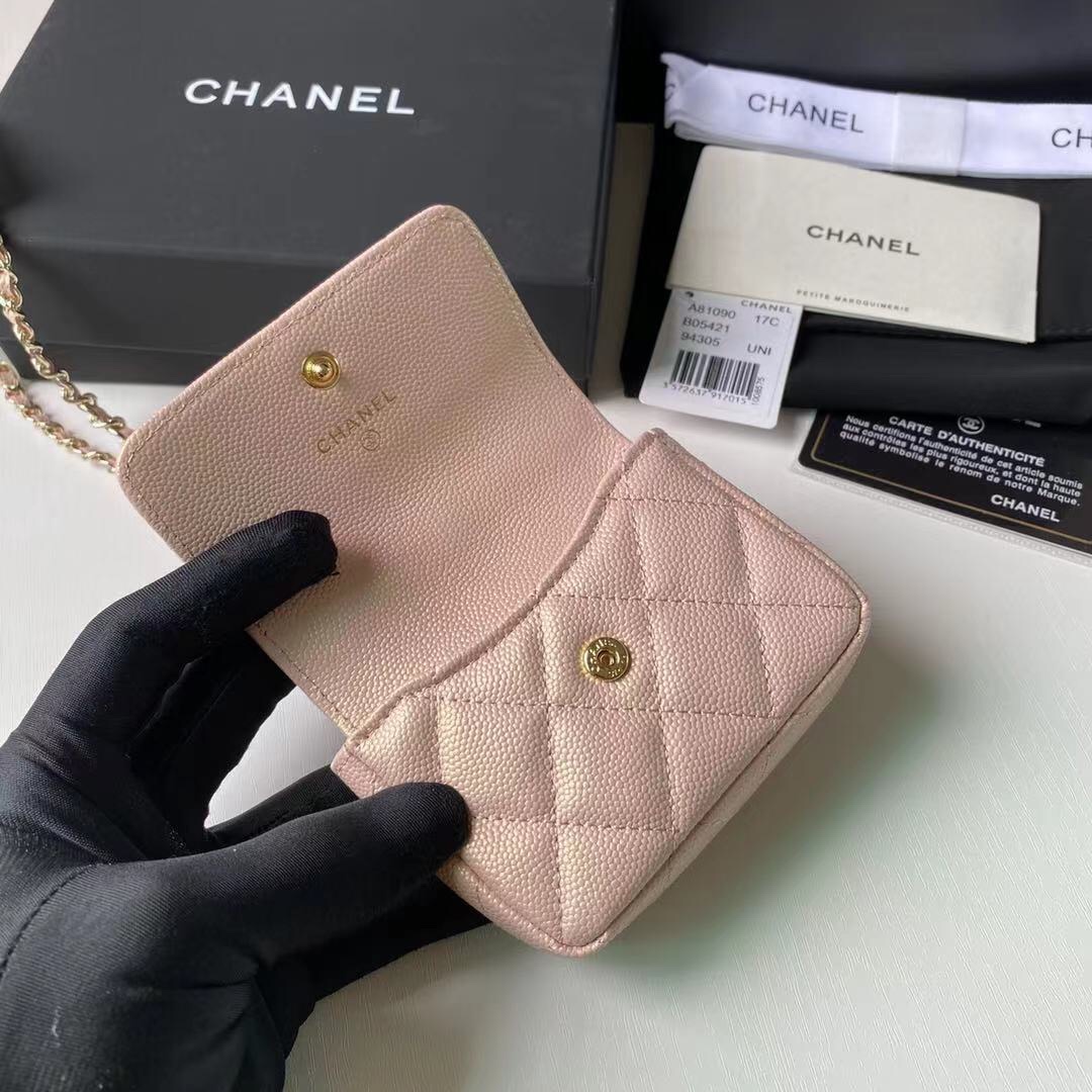 Chanel 珍珠零链条小包、本年度必入款 最新珠光小球纹牛皮料、造型十足、为尺寸不大