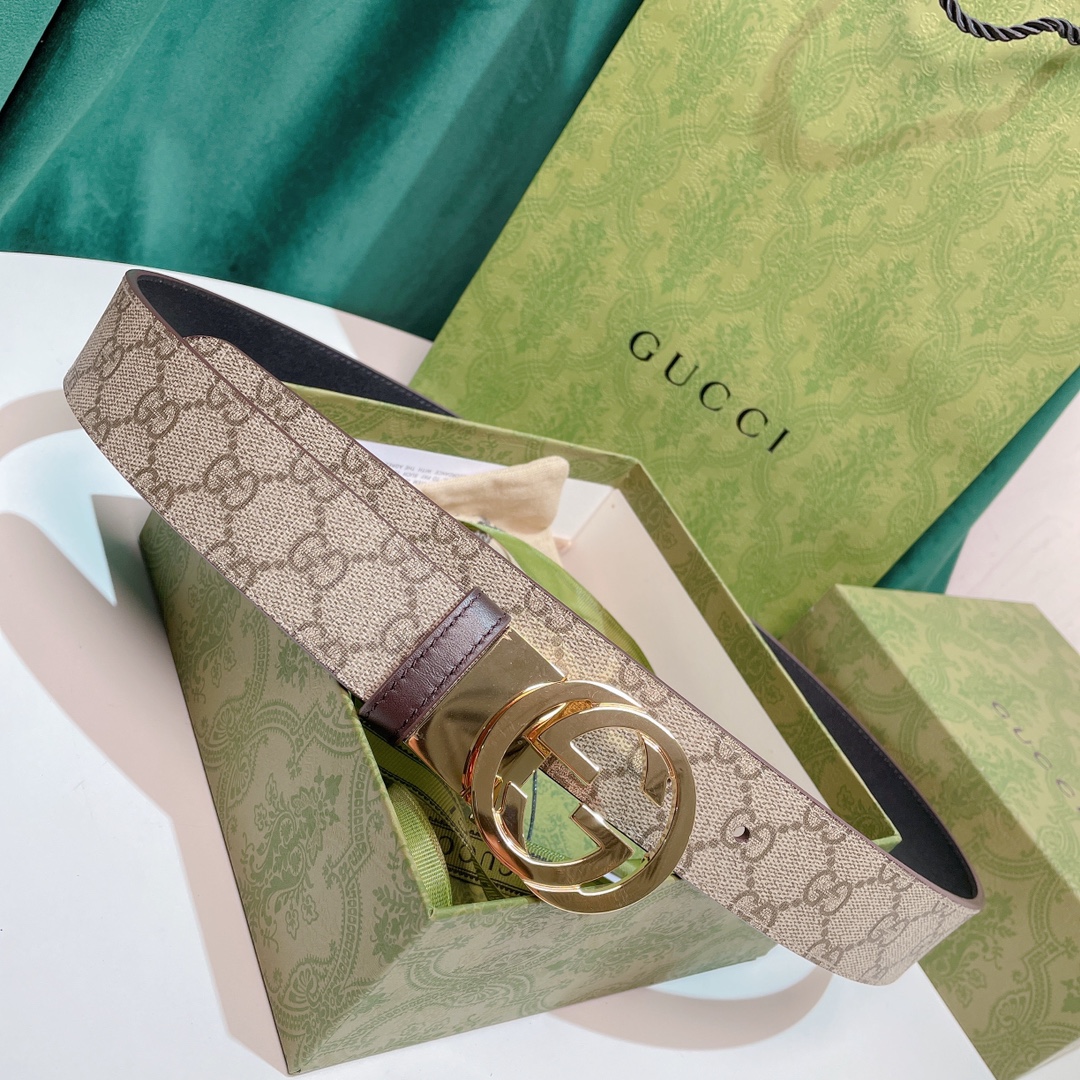 Gucci3.7高级人造帆布双面印花双面使用配旋转扣一侧为GucciSignature皮革反面一侧为单色
