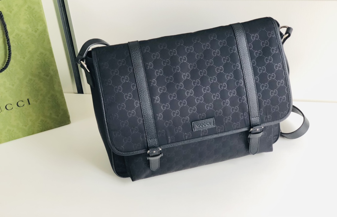 Gucci large Italian updated G family new model, imported cowhide with nylon cloth, officially on sale 510334, size 34*30*12cm