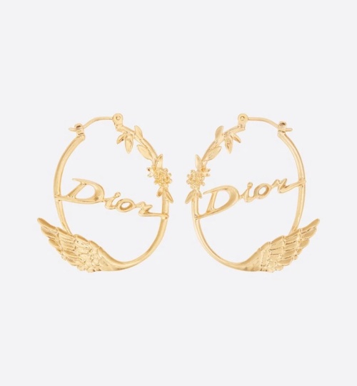 Dior(r)evolution Hoop Earrings in Gold Finish Metal, Wing Detail, 'Dior' Logo 1 Dior(r)evolution Hoop Earrings in Gold Finish Metal, Wing Detail, 'Dior' Logo