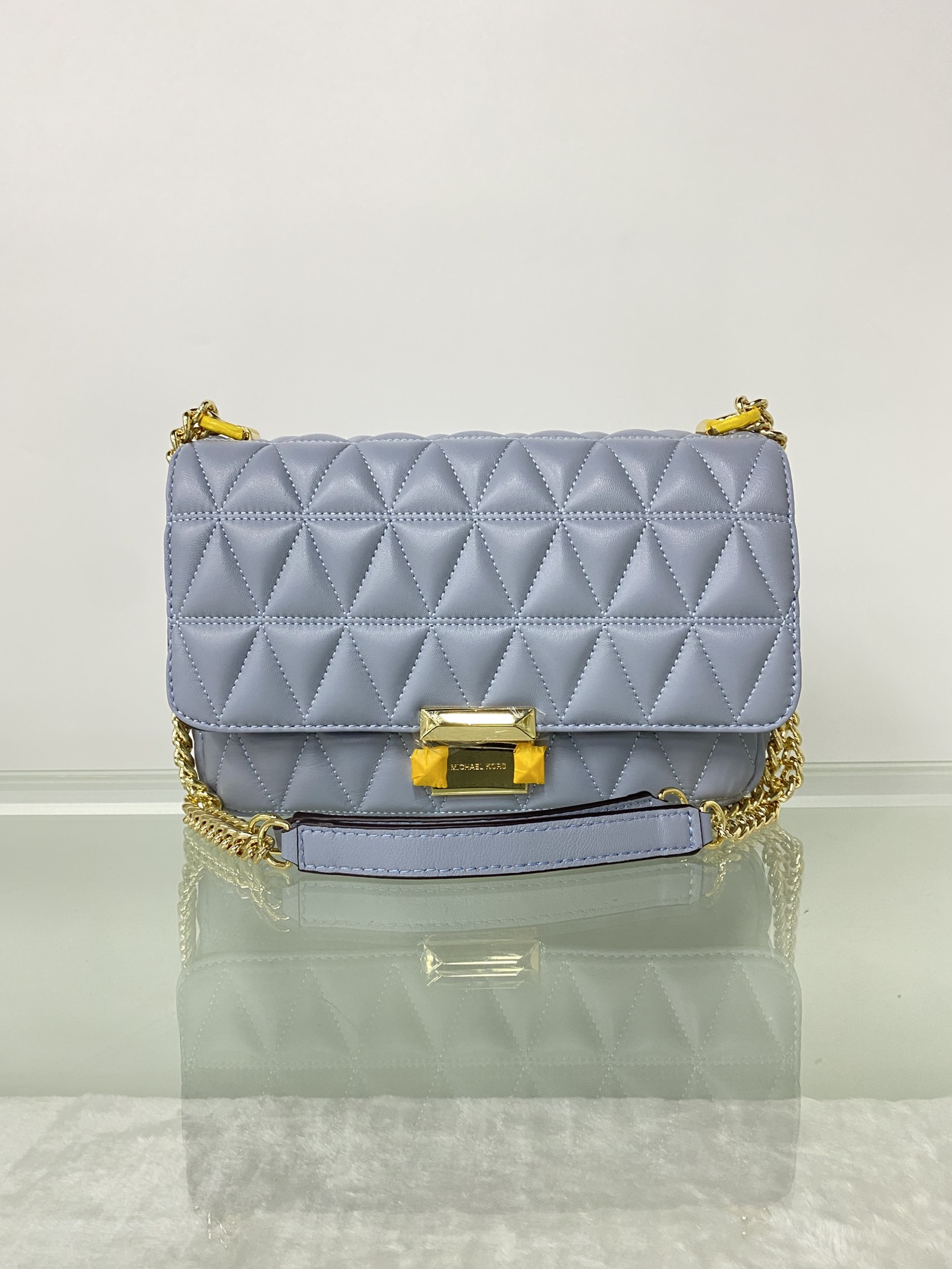 Michael Kors 菱格羊皮雾霾蓝中号 mk羊皮链条包 Sloan 系列新品 柔软细腻的羊皮 独具匠心的新锁扣