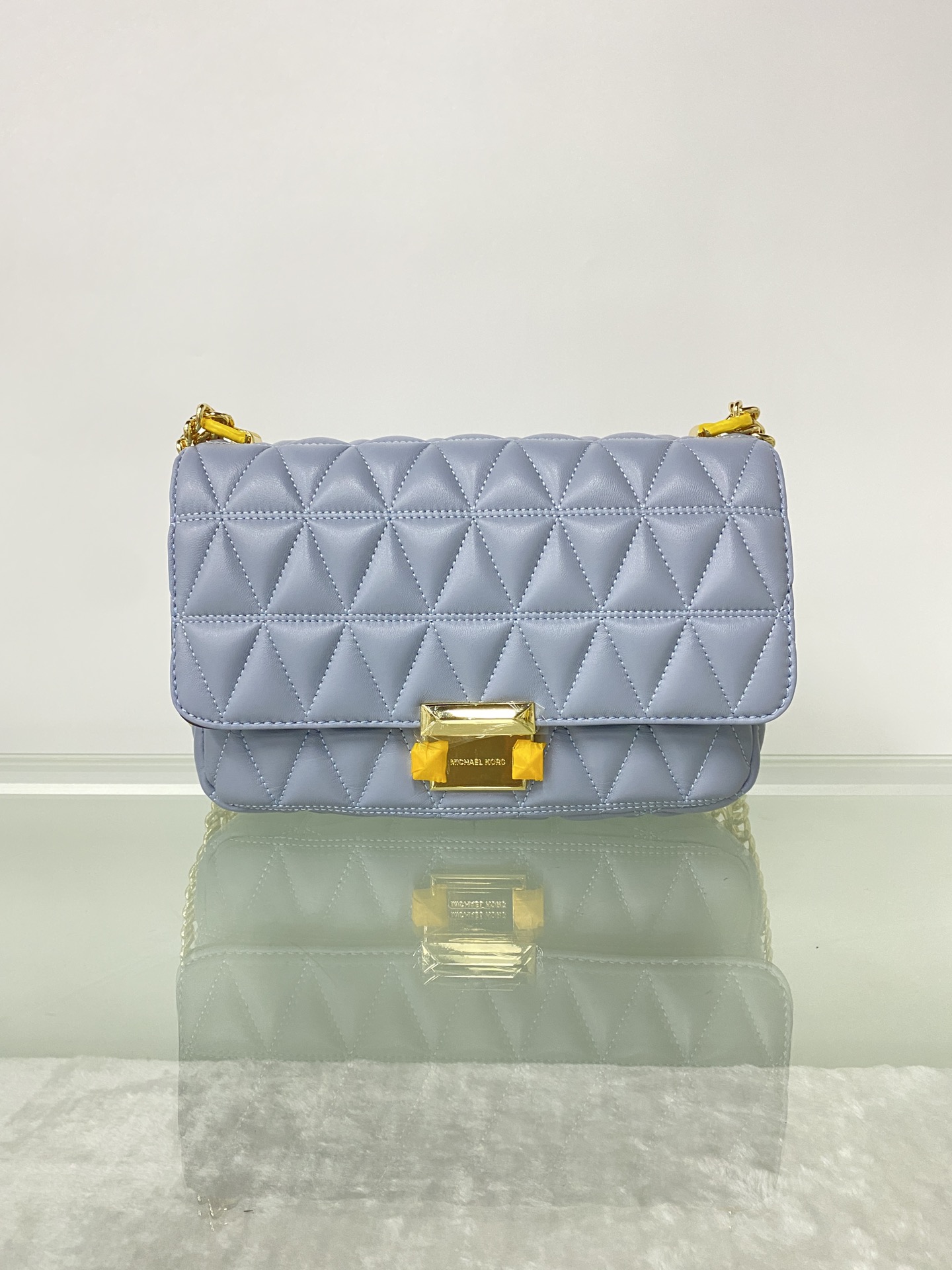 Michael Kors 菱格羊皮雾霾蓝中号 mk羊皮链条包 Sloan 系列新品 柔软细腻的羊皮 独具匠心的新锁扣