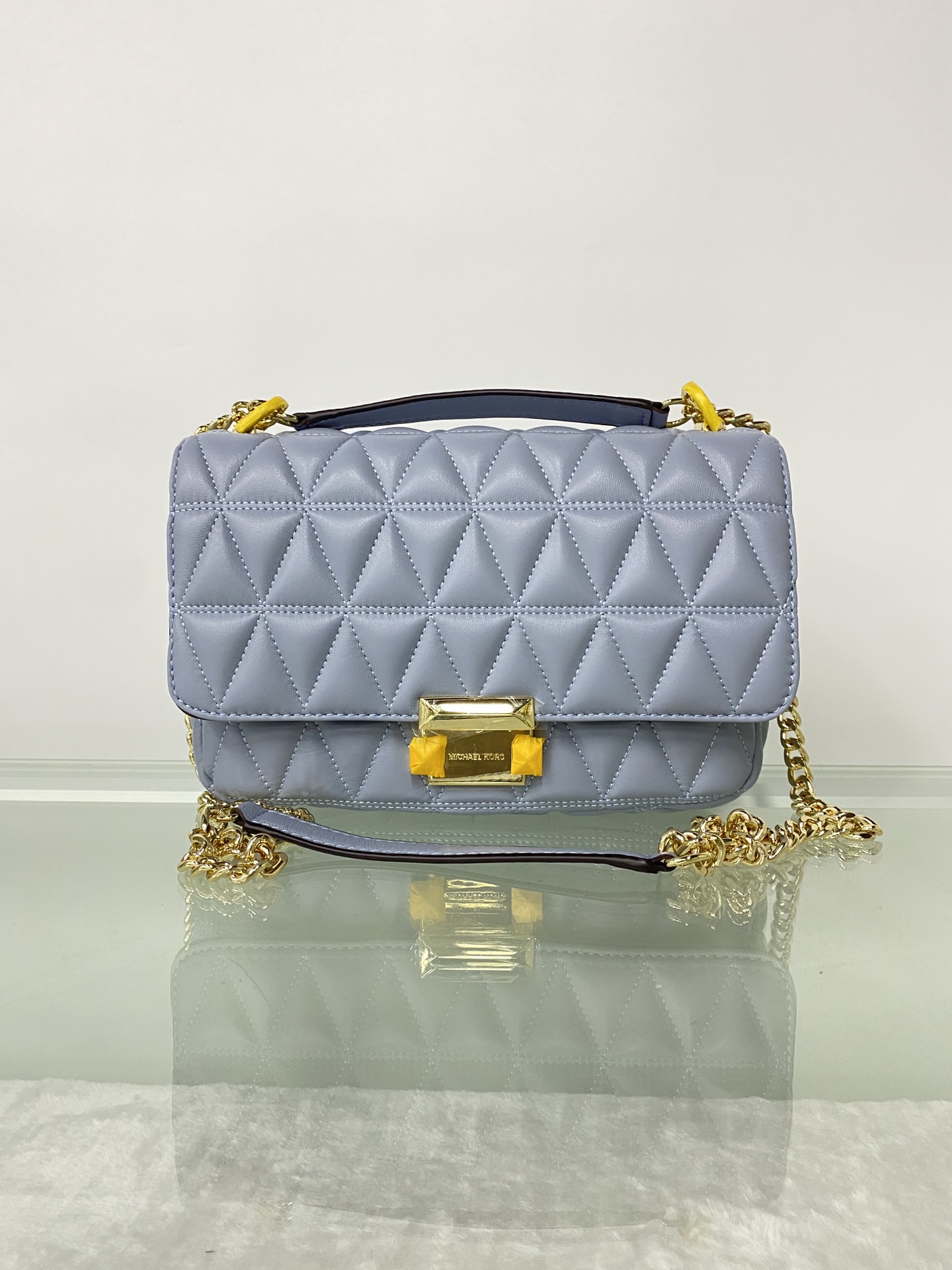 Michael Kors 菱格羊皮雾霾蓝中号 mk羊皮链条包 Sloan 系列新品 柔软细腻的羊皮 独具匠心的新锁扣