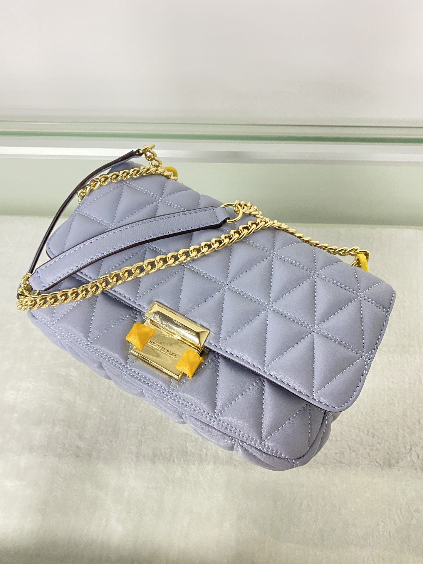 Michael Kors 菱格羊皮雾霾蓝中号 mk羊皮链条包 Sloan 系列新品 柔软细腻的羊皮 独具匠心的新锁扣