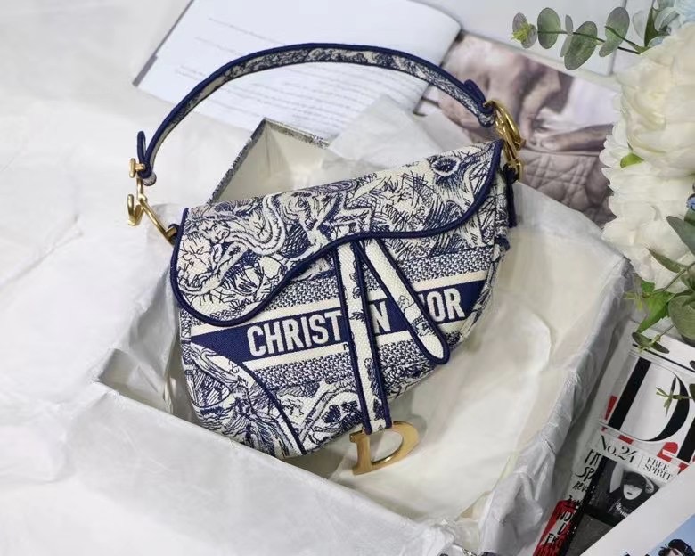 Dior Saddle 刺绣 蓝老虎 马鞍包