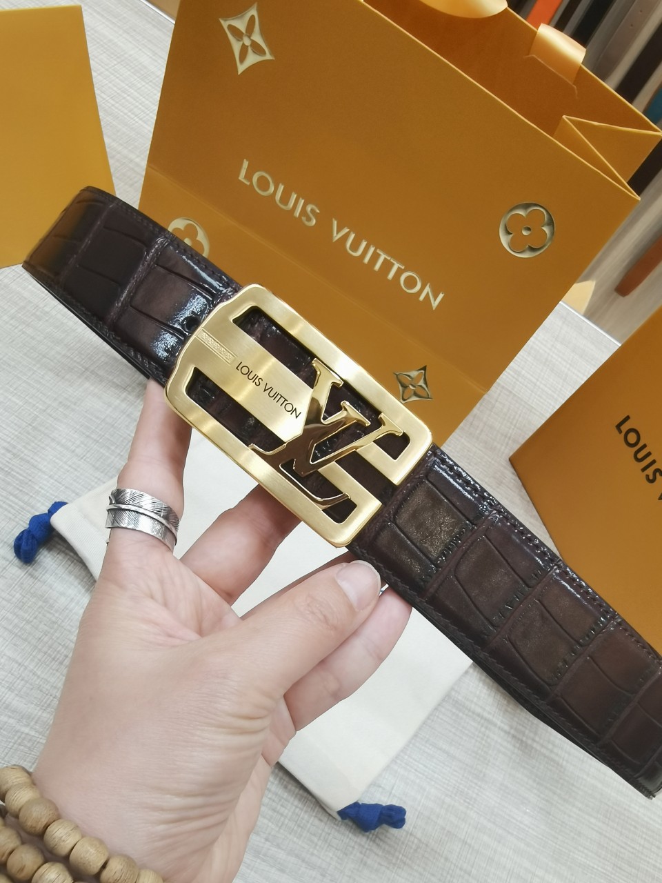 L家原单鳄鱼纹小牛皮腰带宽度3.8c