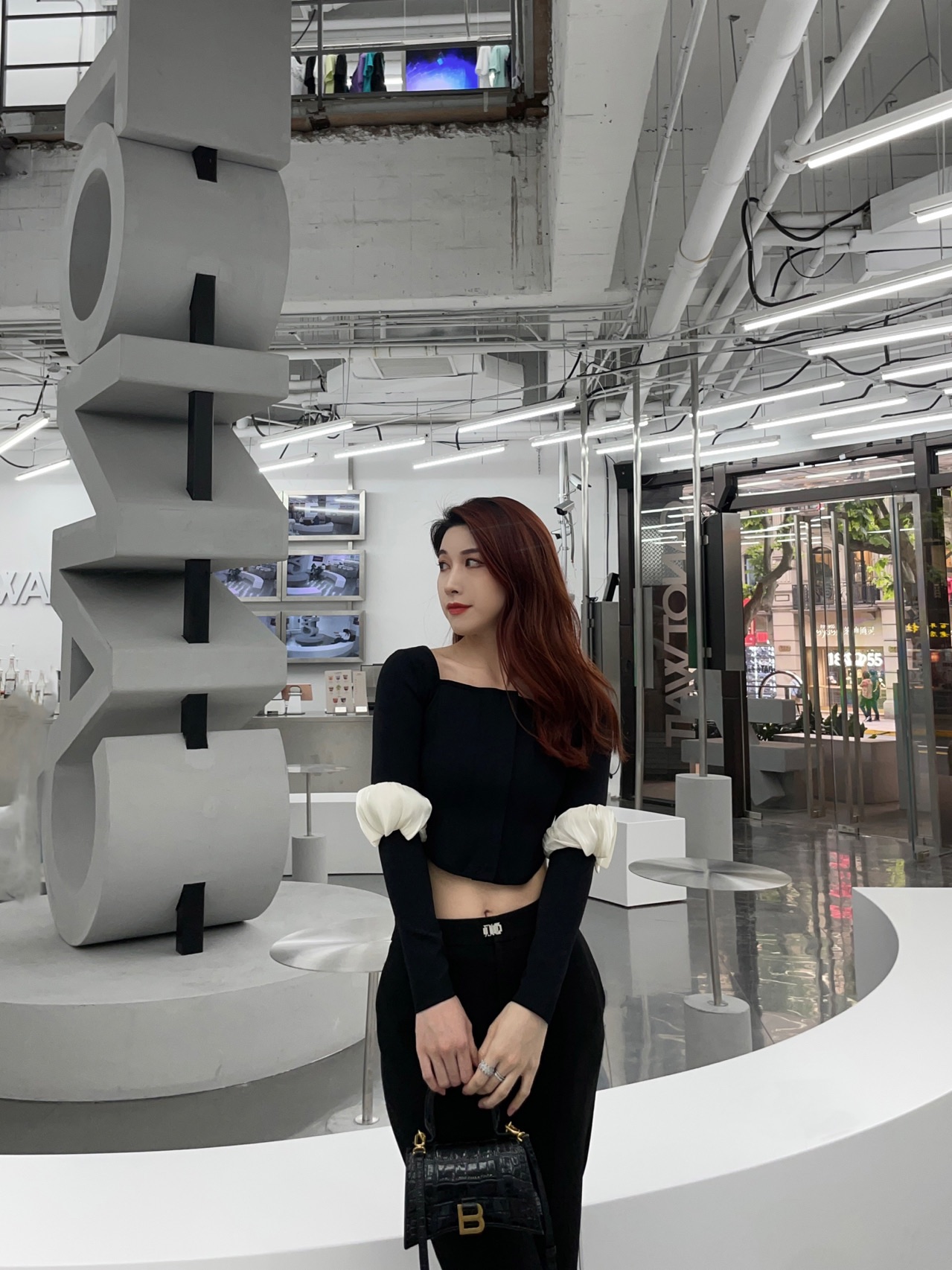 Balenciaga Hourglass XS 19CM BAG 鳄鱼纹沙漏包 592833黑色/金扣