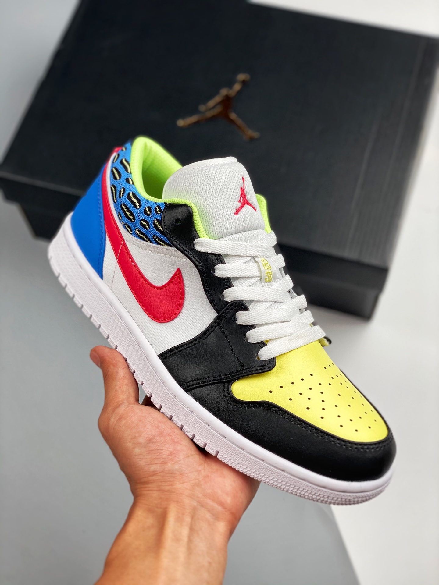 Air Jordan 1 Low negro, amarillo y azul, color oficial sincronizado, producto de nivel original, zapatos originales de …