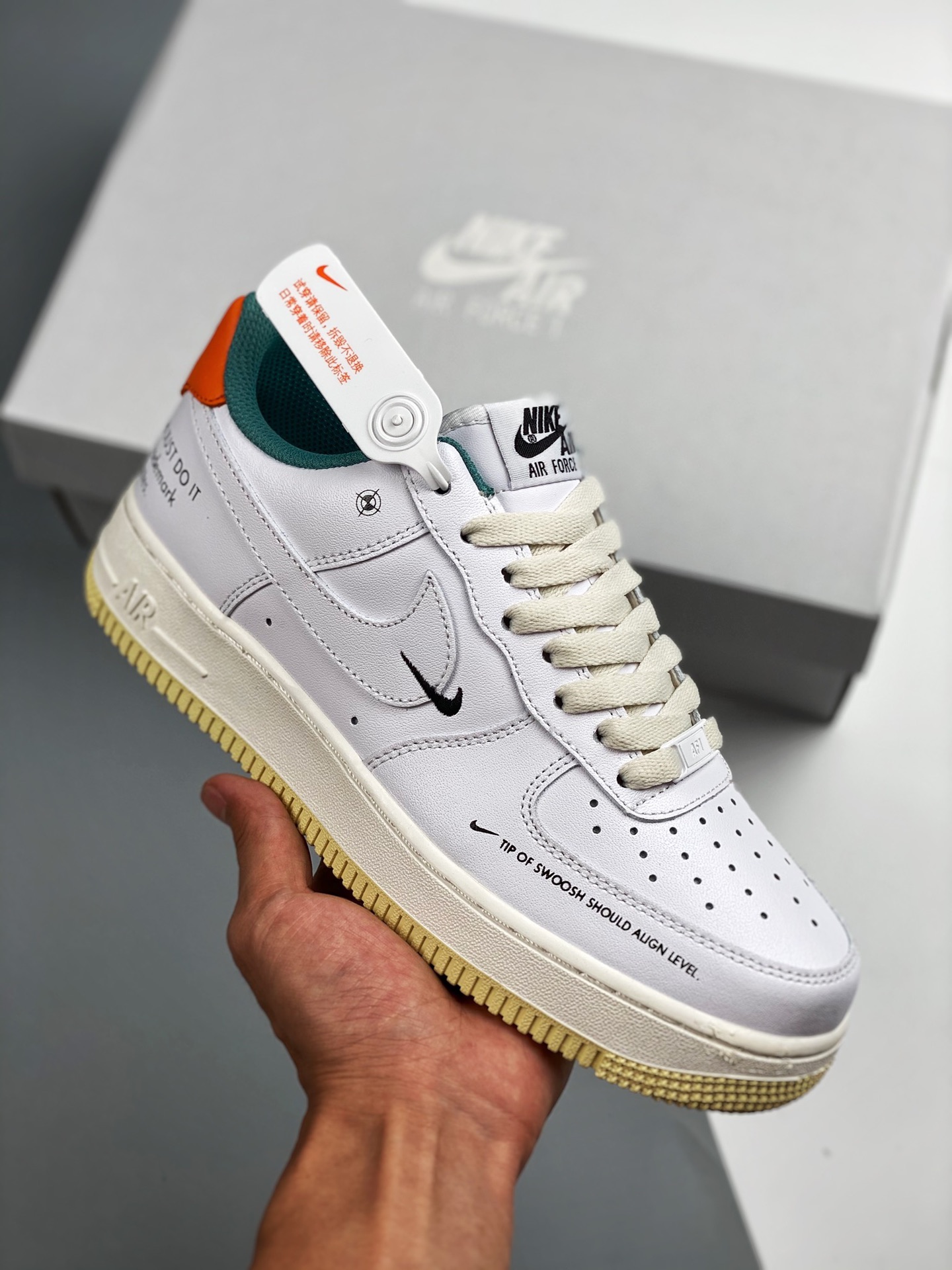 Air Force 1 Low blanco, verde y naranja, horma original, cartón original, estilo auténtico de Air Force, enfocado en ca…