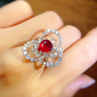 18k金镶无烧鸽血红红宝石戒指/吊坠,GRS无烧鸽血红2.33ct