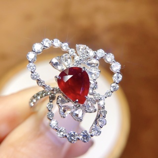 18k金镶无烧鸽血红红宝石戒指/吊坠,GRS无烧鸽血红2.33ct