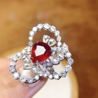 18k金镶无烧鸽血红红宝石戒指/吊坠,GRS无烧鸽血红2.33ct