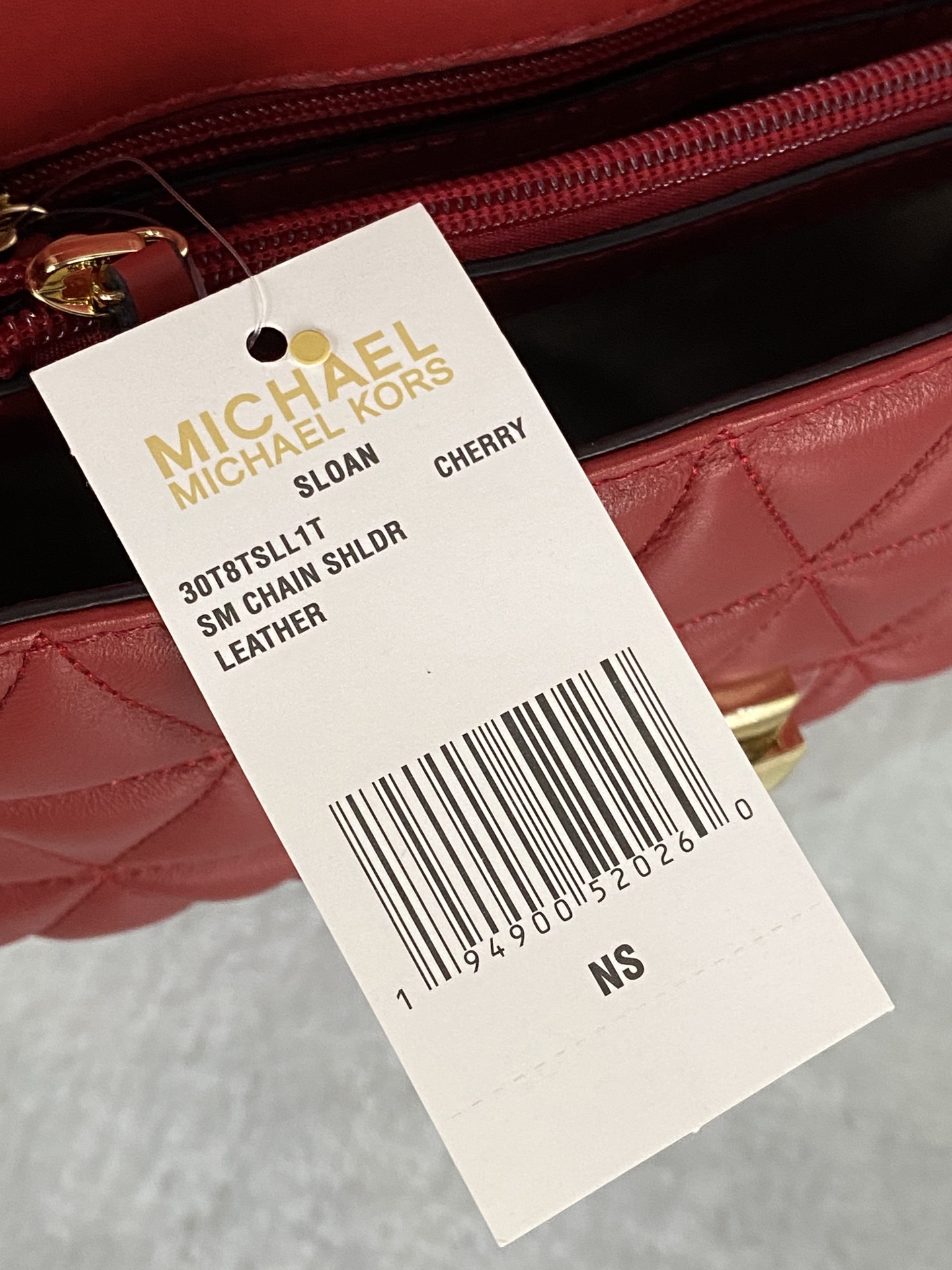 Michael Kors mk菱格羊皮小号樱桃红链条包 小号新款链条包 Sloan 系列新品 柔软细腻的羊皮