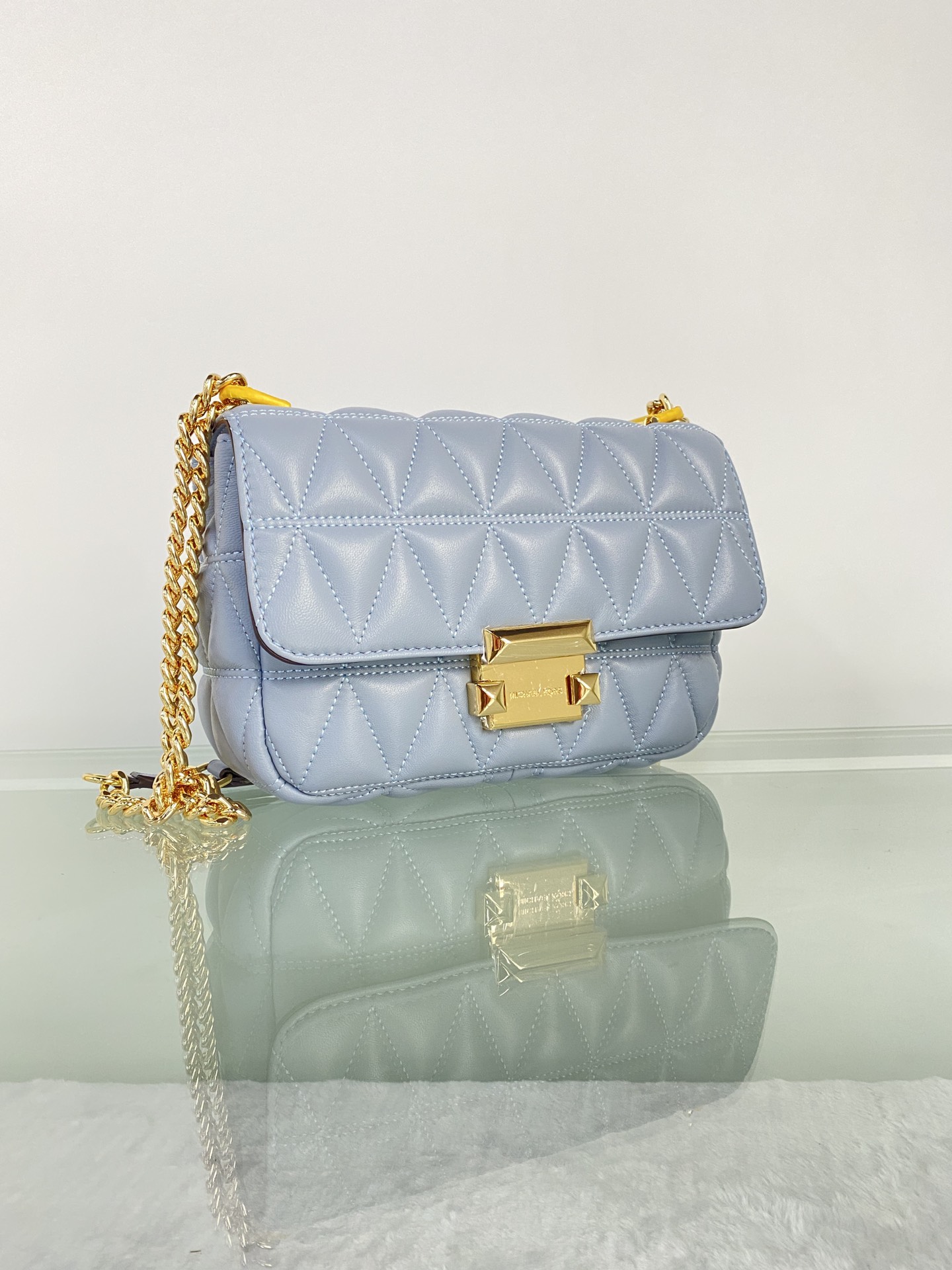 Michael Kors mk菱格羊皮小号雾霾蓝链条包 小号新款链条包 Sloan 系列新品 柔软细腻的羊皮