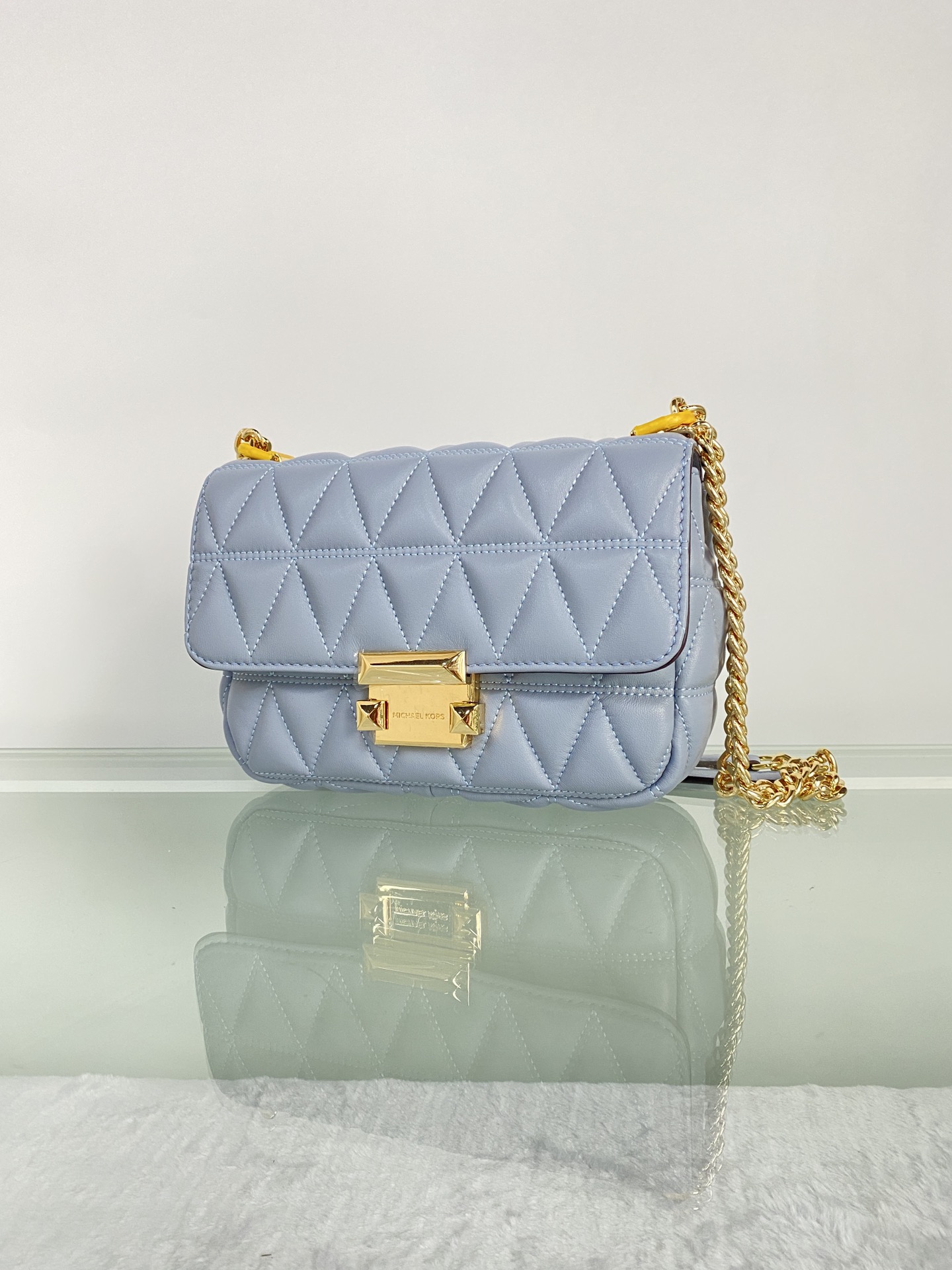 Michael Kors mk菱格羊皮小号雾霾蓝链条包 小号新款链条包 Sloan 系列新品 柔软细腻的羊皮