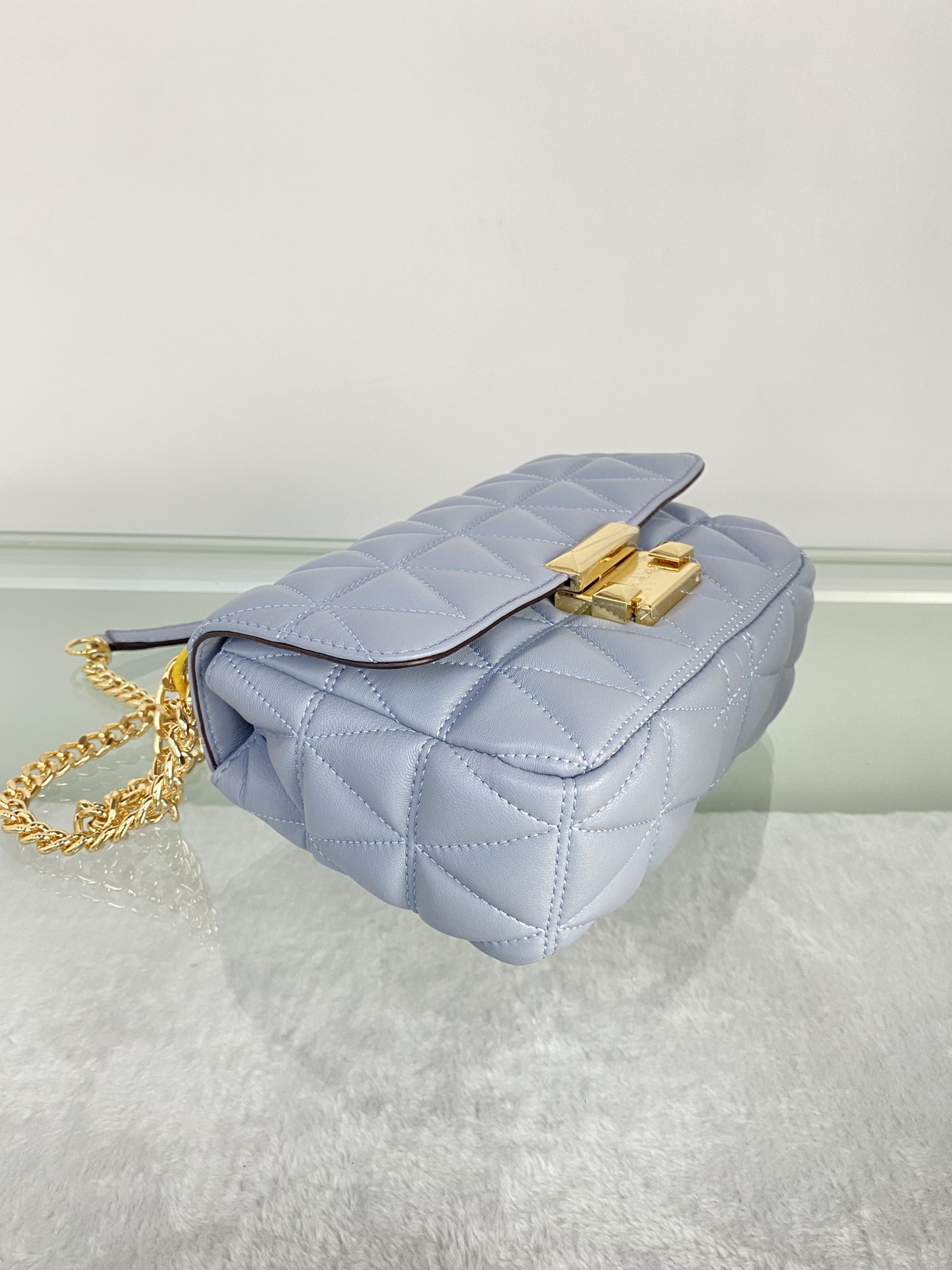 Michael Kors mk菱格羊皮小号雾霾蓝链条包 小号新款链条包 Sloan 系列新品 柔软细腻的羊皮