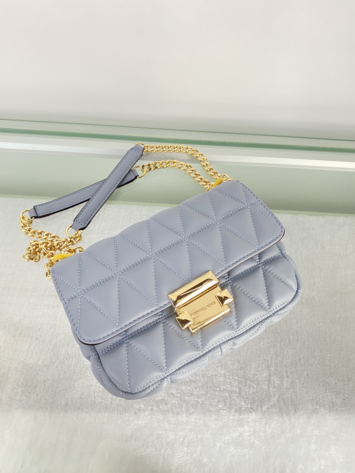 Michael Kors mk菱格羊皮小号雾霾蓝链条包 小号新款链条包 Sloan 系列新品 柔软细腻的羊皮