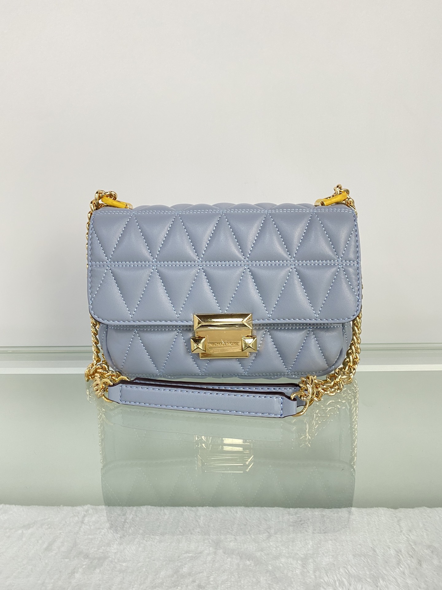 Michael Kors mk菱格羊皮小号雾霾蓝链条包 小号新款链条包 Sloan 系列新品 柔软细腻的羊皮