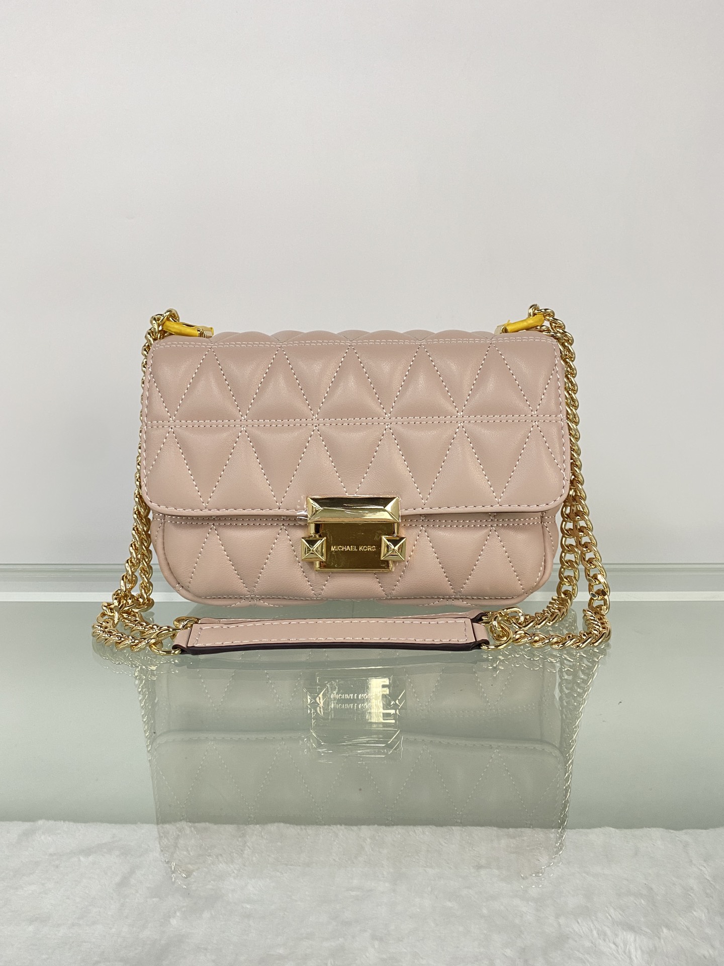 Michael Kors mk菱格羊皮小号柔粉链条包 小号新款链条包 Sloan 系列新品 柔软细腻的羊皮
