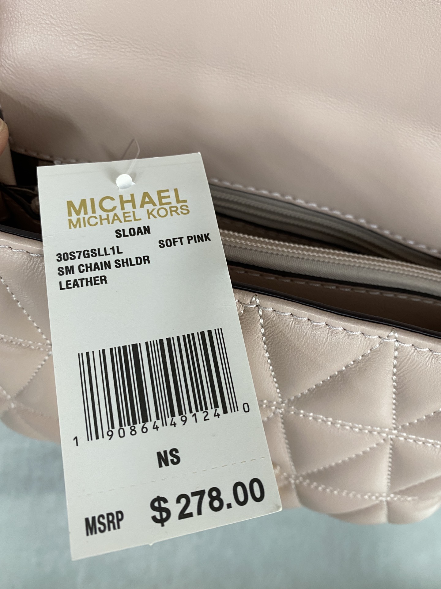 Michael Kors mk菱格羊皮小号柔粉链条包 小号新款链条包 Sloan 系列新品 柔软细腻的羊皮