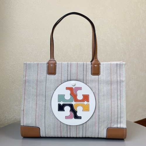 Tory Burch Women's Large Canvas Tote Bag with Leather Trim - Stylish & Spacious 1 Tory Burch Women's Large Canvas Tote Bag with Leather Trim - Stylish & Spacious