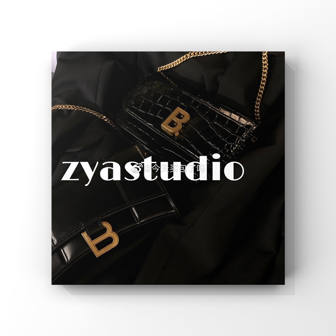 Balenciaga 𝐁. 𝘄𝗮𝗹𝗹𝗲𝘁 𝗼𝗻 𝗰𝗵𝗮𝗶𝗻 19.5CM BAG 593615鳄鱼纹黑色金扣