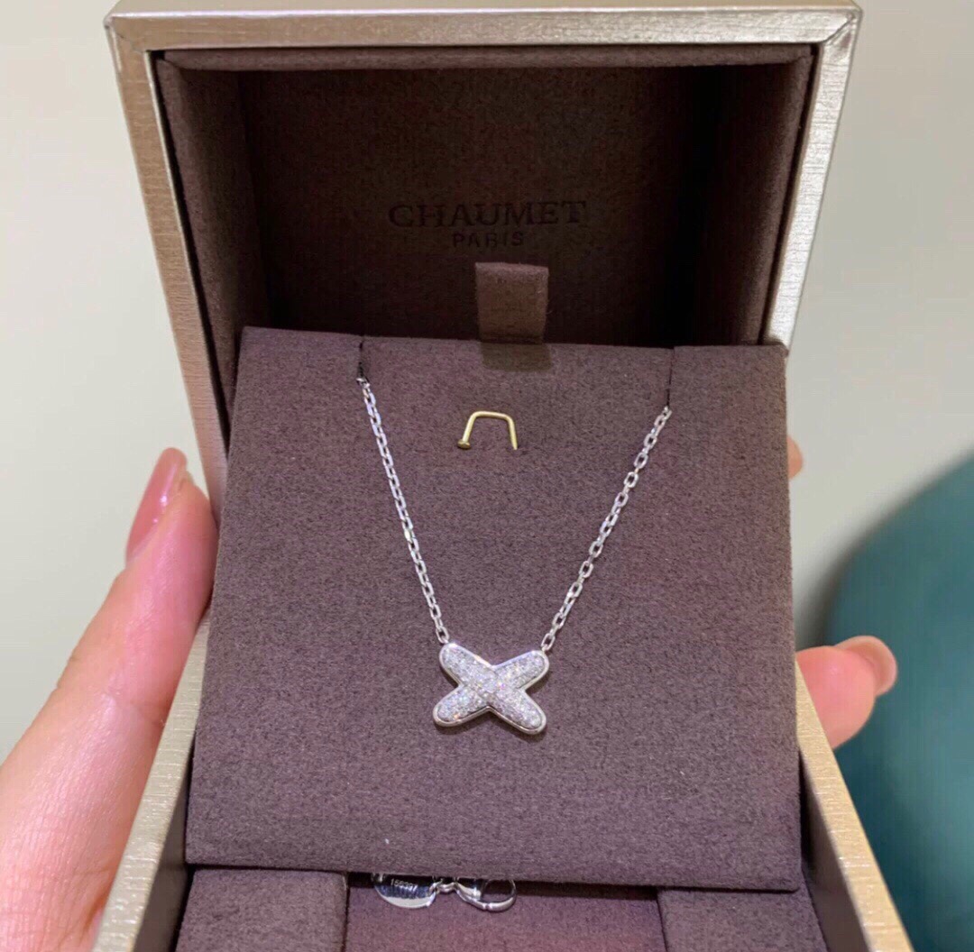 NO:661479,CHAUMET Jewelry, a lifelong bond, cross diamond necklace, 925 silver, white gold | rose gold, two colors available, Chaumet, necklace19860909CHAUMET尚美珠宝 缘系一生 交叉满钻项链 925银 白金｜玫金 两色可选,尚美,chaumet,necklace,Jewelry