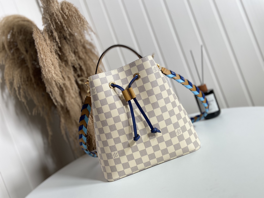 Louis Vuitton LV NeoNoe Handbags Bucket Bags White Weave Damier Azur Canvas N50042