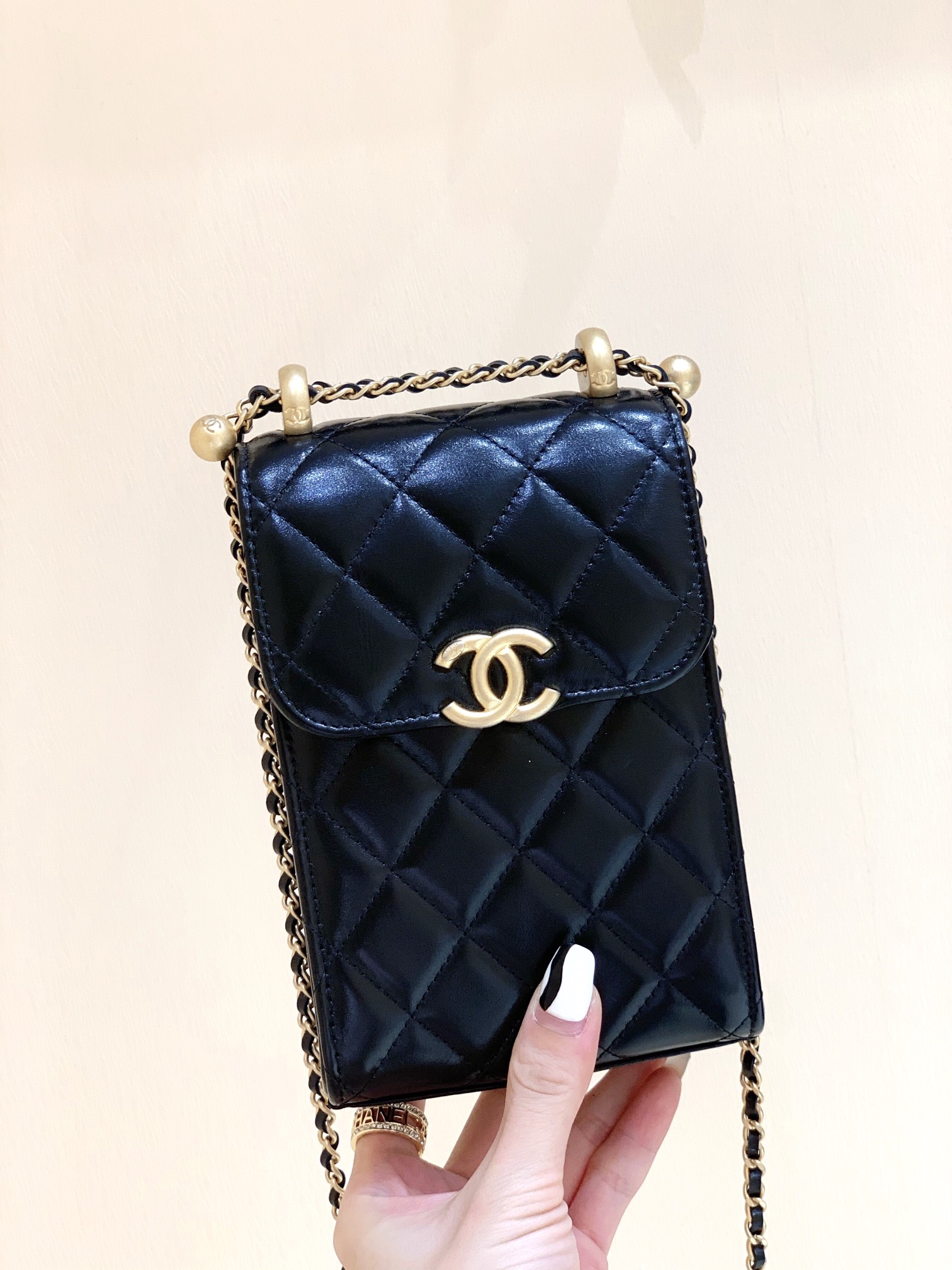 Chanel 2021早秋高级手工坊小金珠系列手机包 AP2291黑色