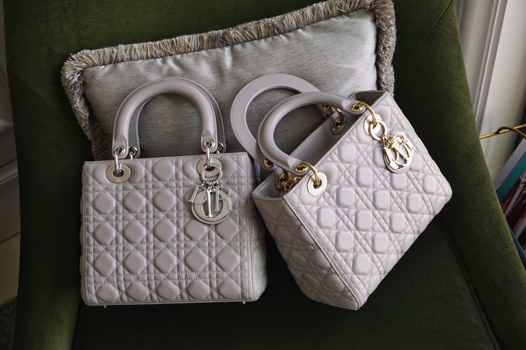 Dior Lady Handbags Crossbody & Shoulder Bags Grey Gold Hardware Lambskin Sheepskin