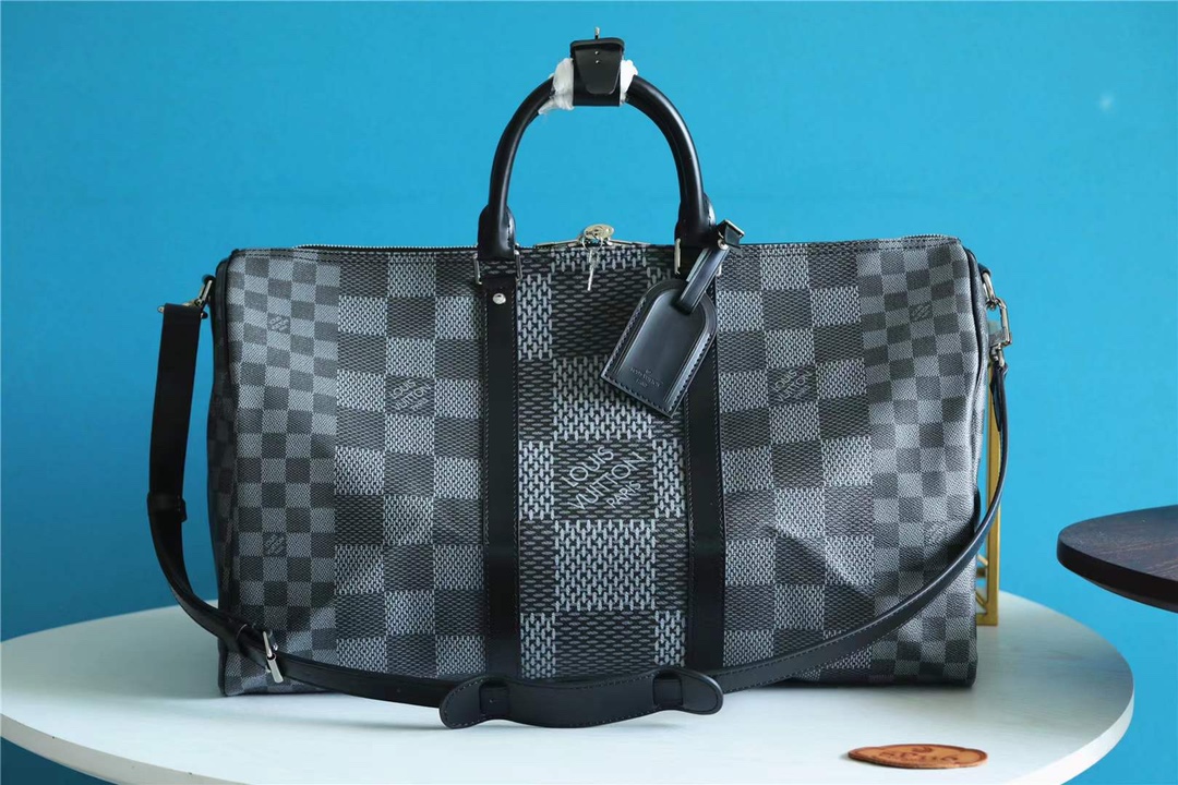 Louis Vuitton LV Keepall Travel Bags Black Grid Damier Graphite Canvas N50016
