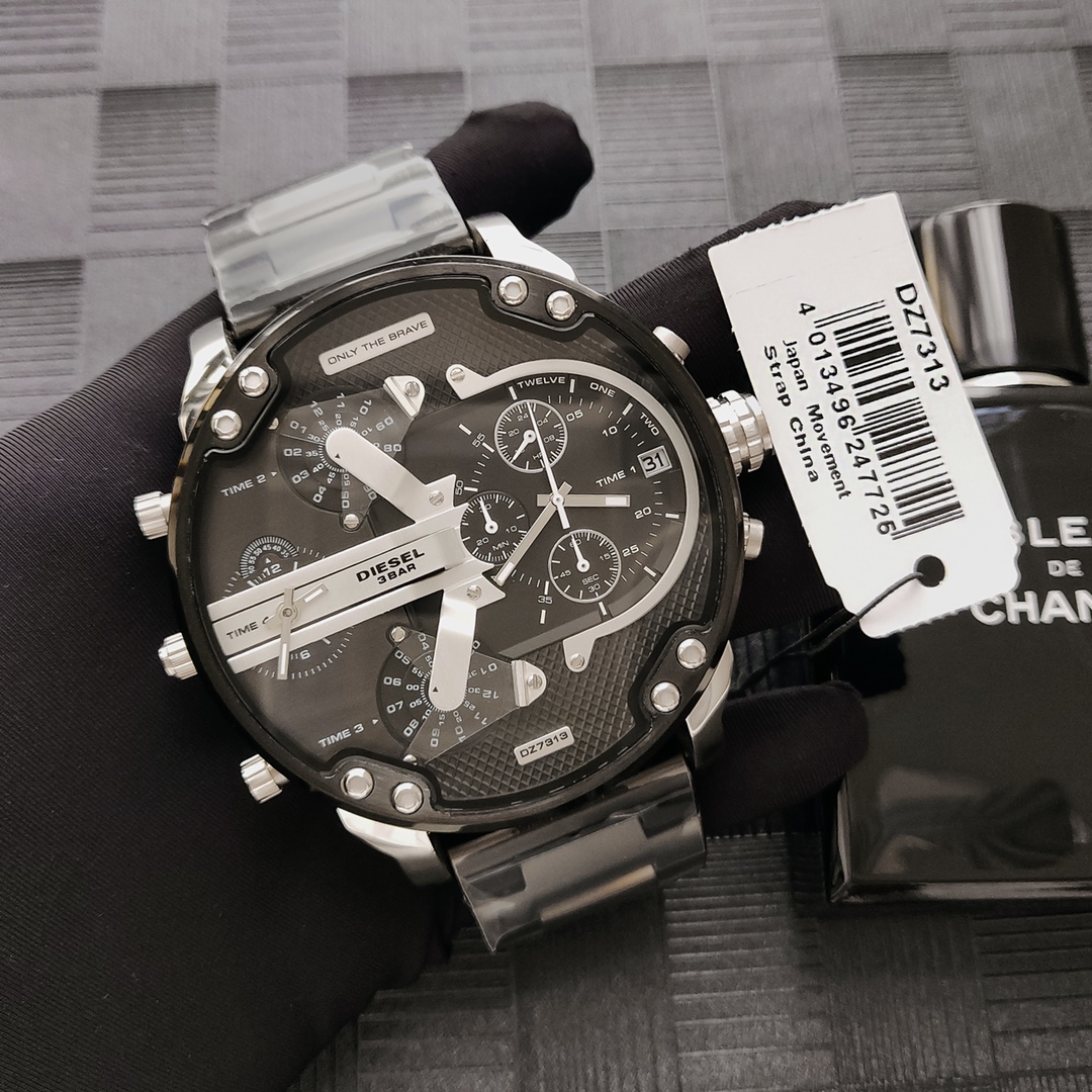 “High-Quality Black Steel Belt Watch with 8 Horn Screws, 55mm Plate – DIESEI Model 7313” - 图片 1