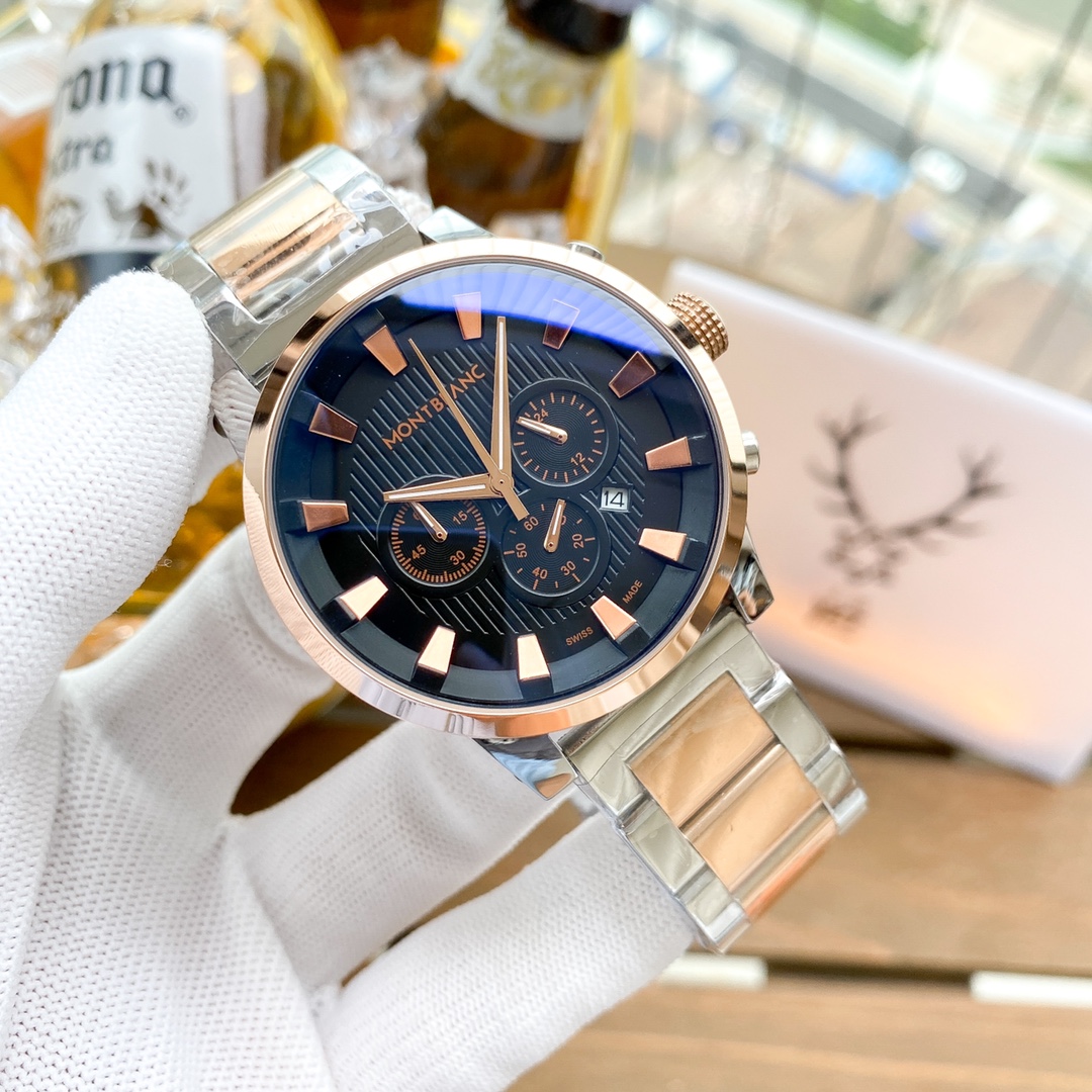 Montblanc Multifunctional Leather Shell Wristwatch with Steel Belt and Precise Design - 图片 3