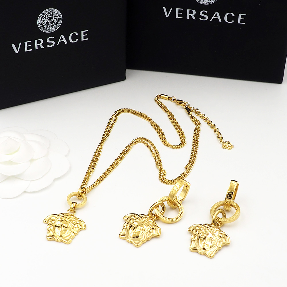 Versace 范思哲Versace 长城纹 回形纹美杜莎人头双层链项链