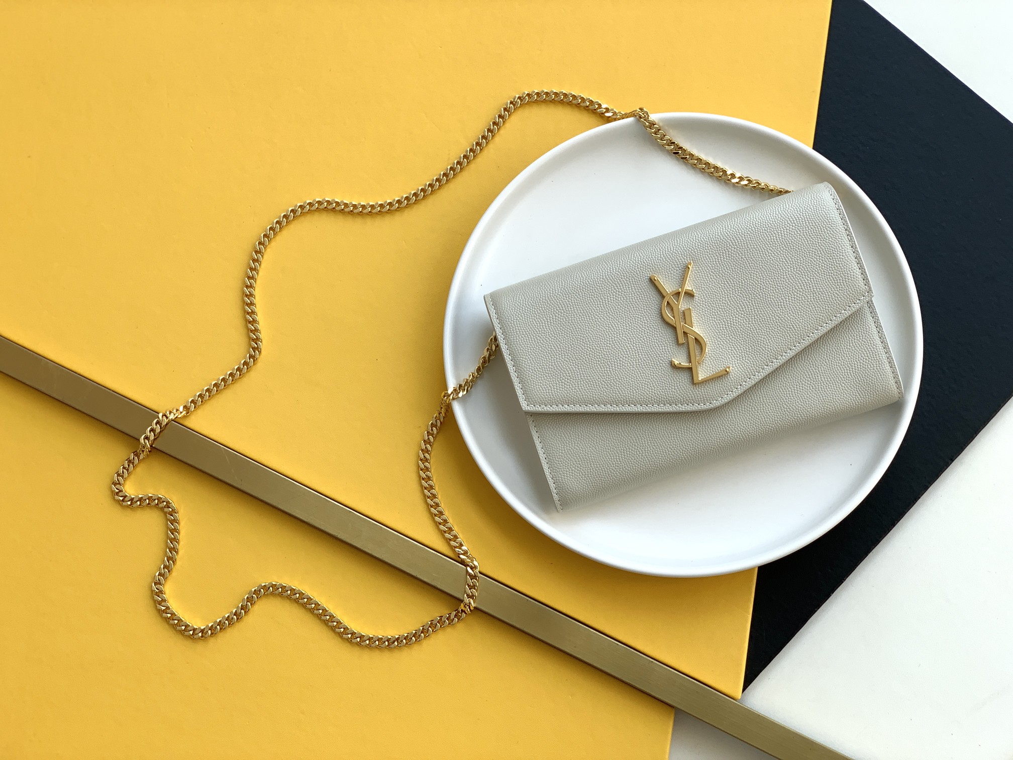 Mini Envelope Bag Metal Logo Detachable Chain Card Holder Cowhide