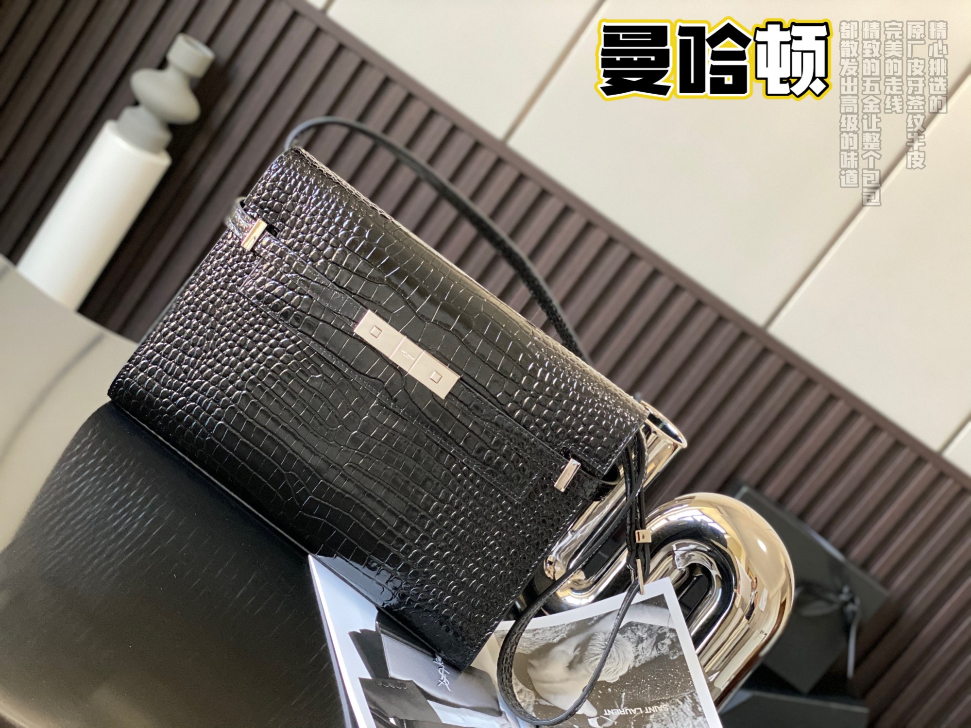 Manhattan Flap Baguette Bag Calfskin with Grain Texture Clutch Shoulder Crossbody